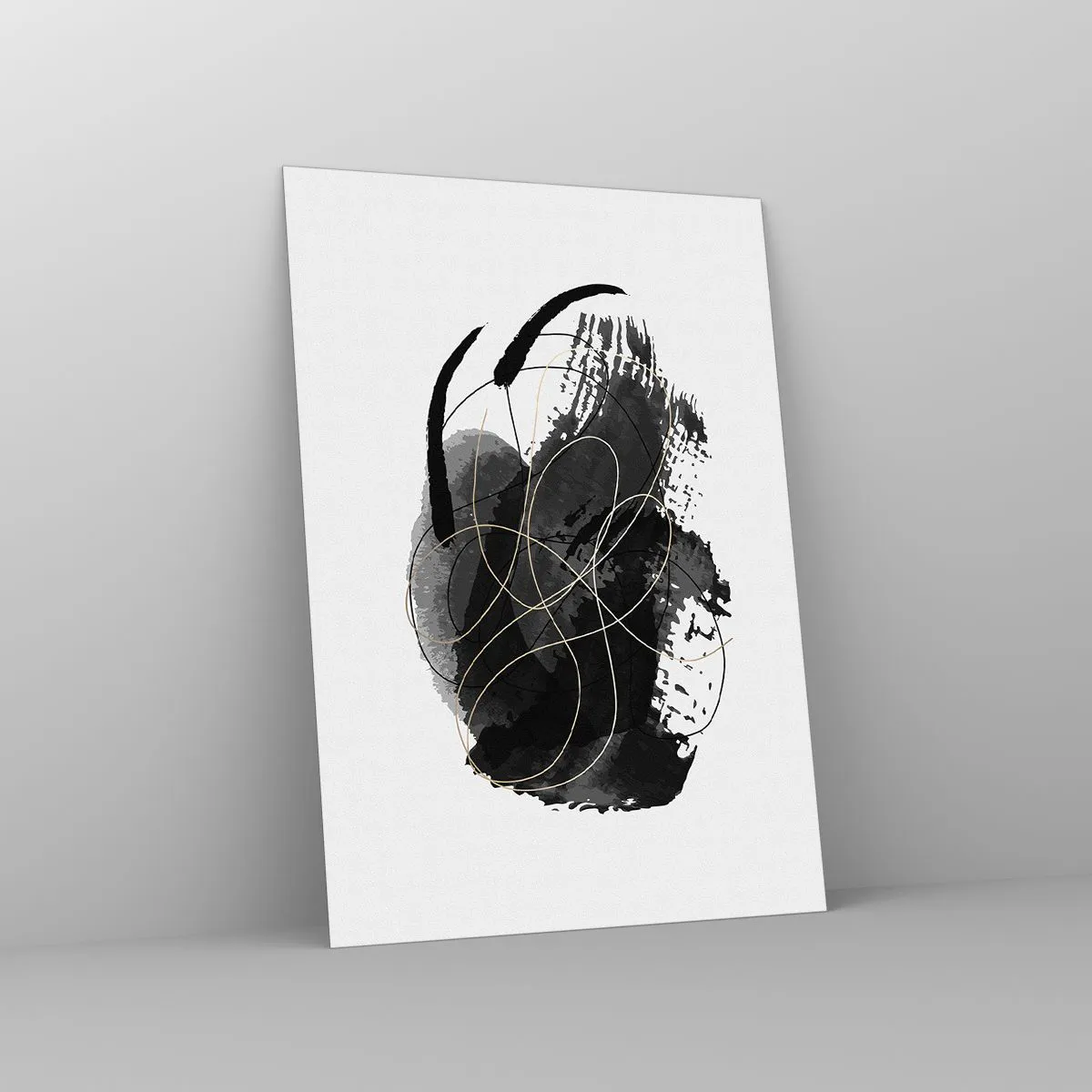 Cuadro sobre vidrio - Impresiones sobre Vidrio - Una composición abstracta de color negro con acentos dorados. - 50x70cm - Salió de la negrura - Decoración de pared moderna para salón y dormitorio ARTTOR