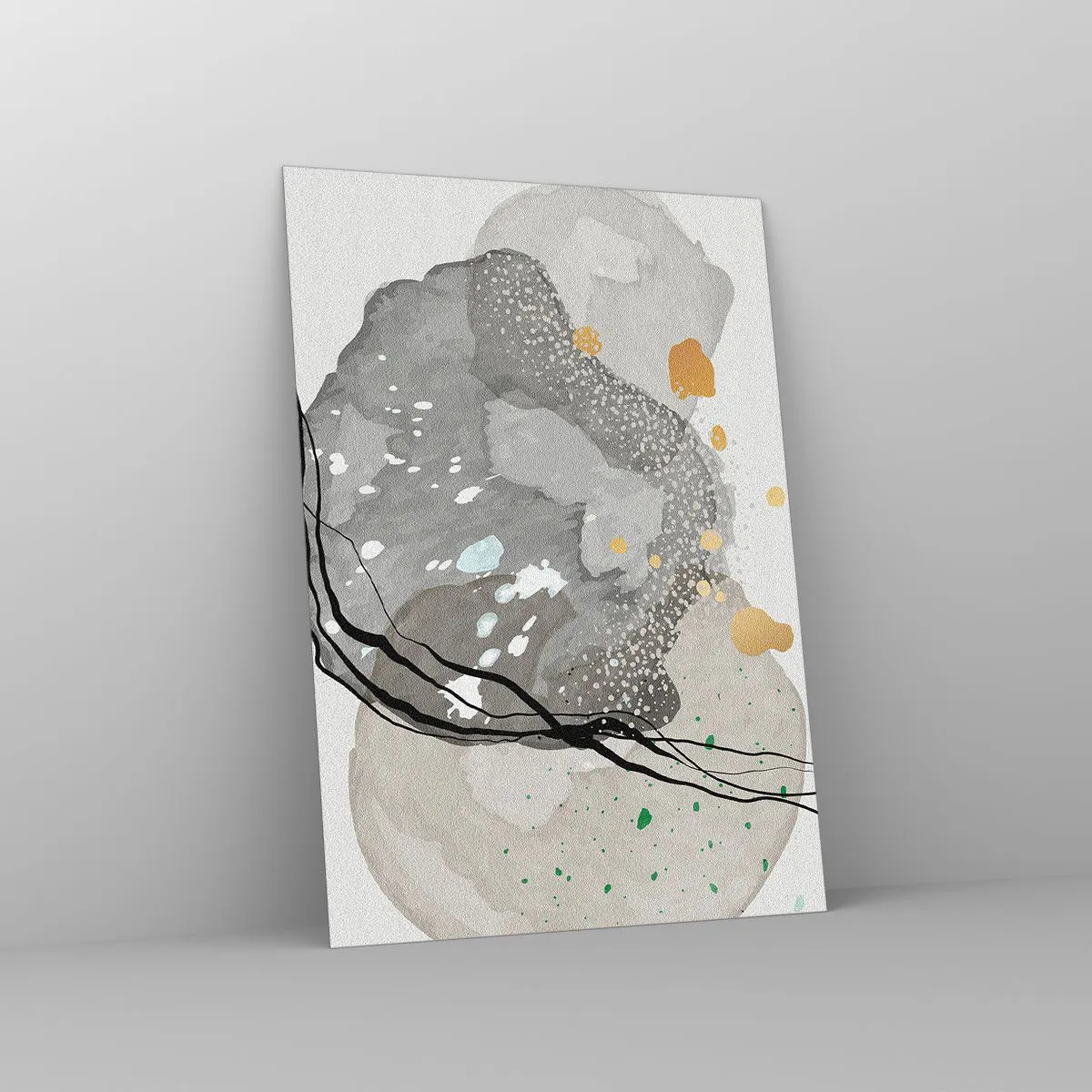 Glasbild - Bild auf glas - Organische Formen und Punkte in gedeckten Farben mit Details - 50x70cm - Organische Komposition - Moderne Wanddekoration für Wohnzimmer und Schlafzimmer ARTTOR