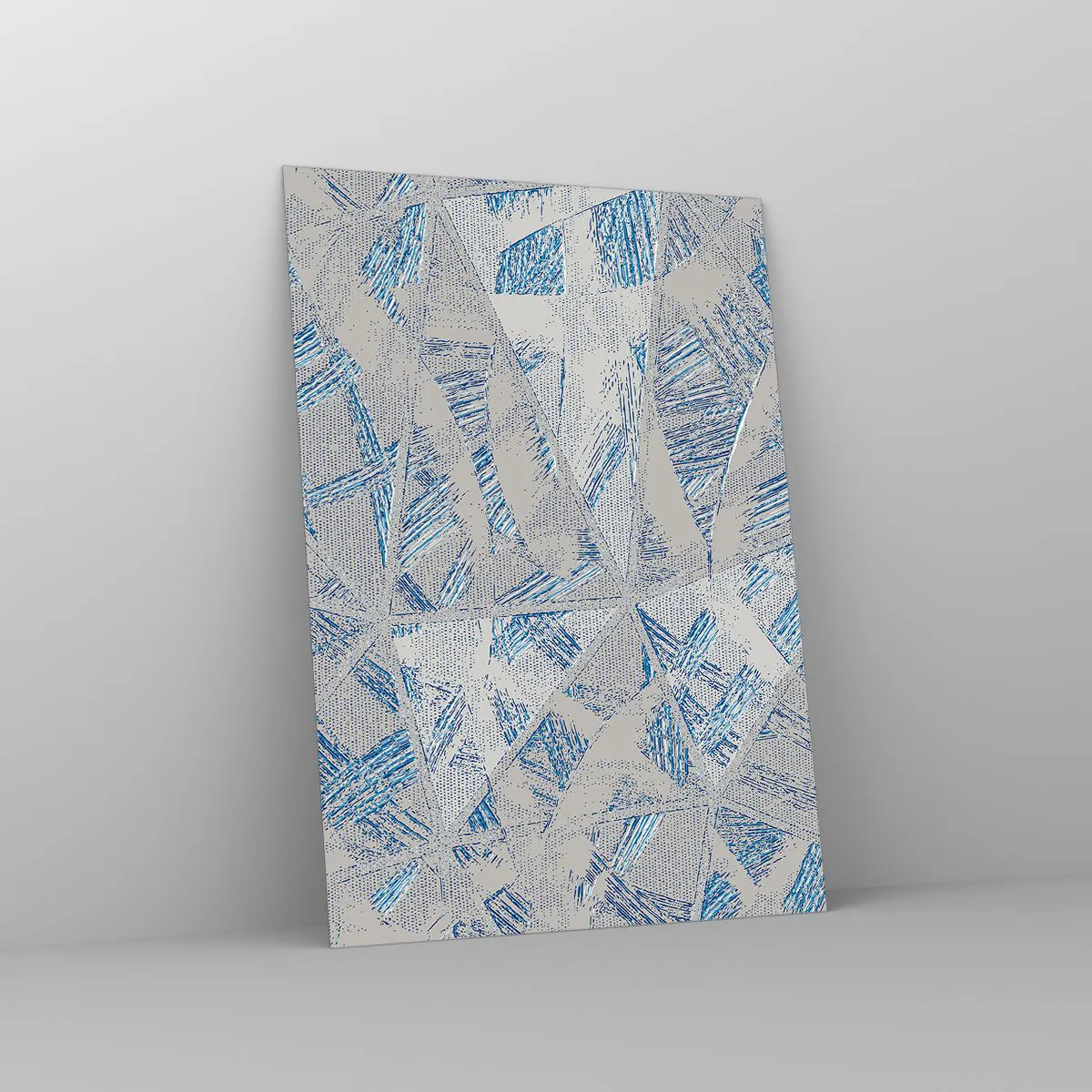 Glasbild - Bild auf glas - Geometrische Muster in Grau- und Blautönen - 50x70cm - In einem blaugrauen Labyrinth - Moderne Wanddekoration für Wohnzimmer und Schlafzimmer ARTTOR