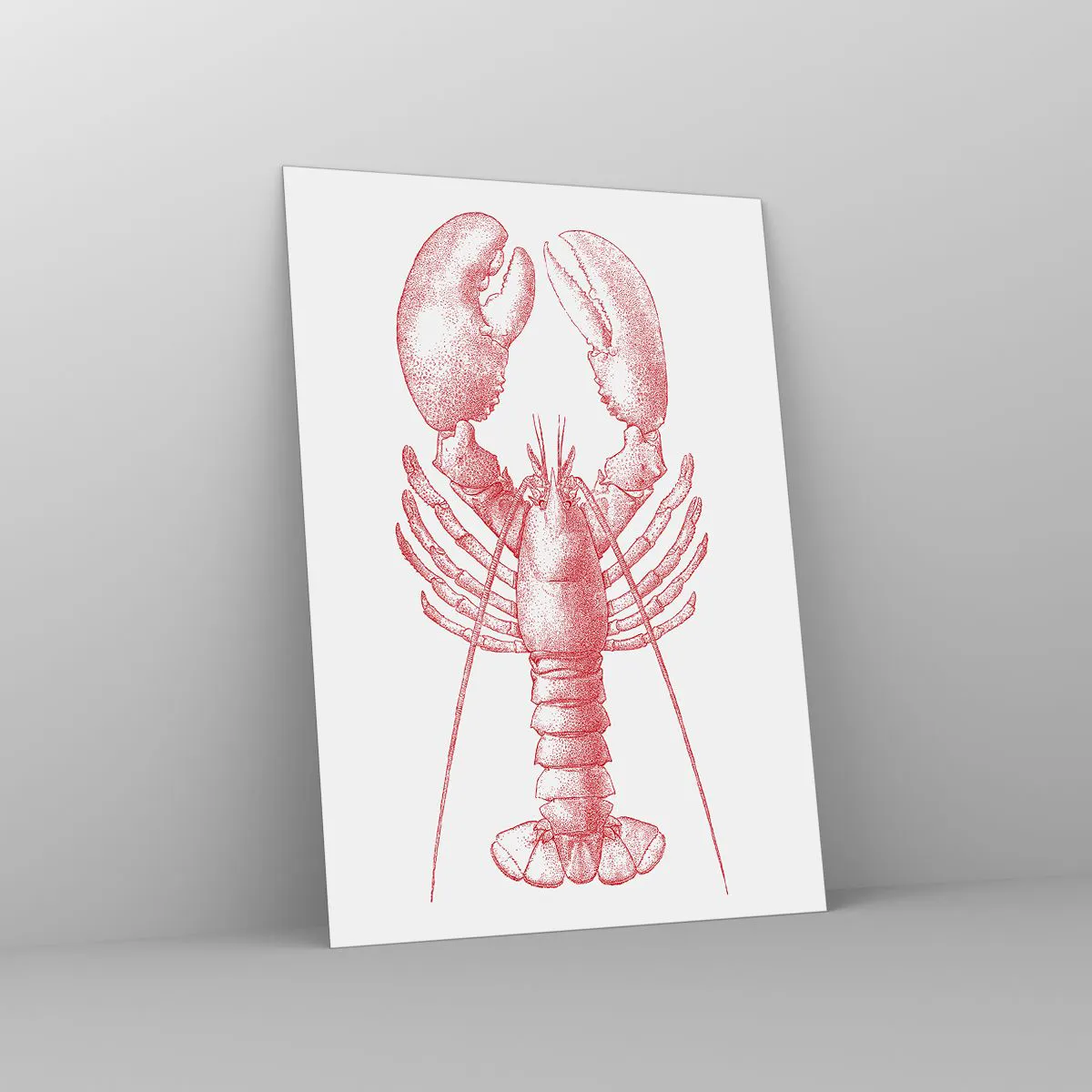 Glasbild - Bild auf glas - Skizze eines Hummers in Rot auf hellem Hintergrund - 50x70cm - Hummer, der Homers würdig ist - Moderne Wanddekoration für Wohnzimmer und Schlafzimmer ARTTOR