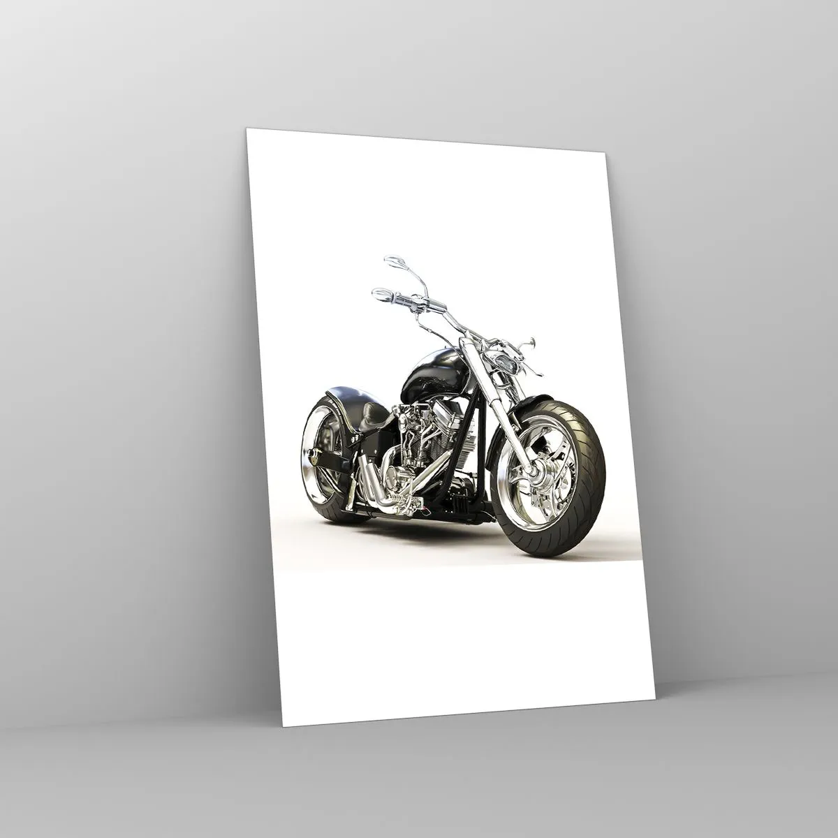 Cuadro sobre vidrio - Impresiones sobre Vidrio - Elegante motocicleta negra sobre fondo blanco. - 70x100cm - Una fuerza con carácter - Decoración de pared moderna para salón y dormitorio ARTTOR