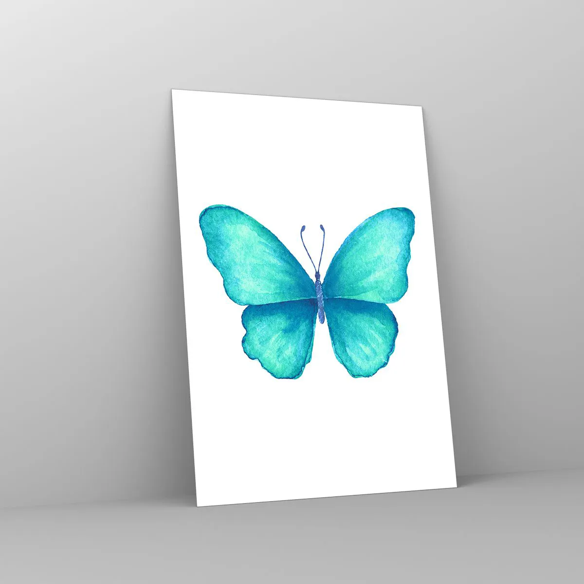 Glasbild - Bild auf glas - Blauer Schmetterling im Aquarellstil auf weißem Hintergrund - 70x100cm - Türkis von Natur aus - Moderne Wanddekoration für Wohnzimmer und Schlafzimmer ARTTOR