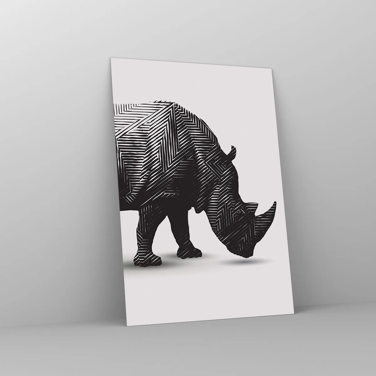 Impression sur verre - Image sur verre - Silhouette graphique d'un rhinocéros dans un motif noir et blanc - 70x100cm - Beauté géométrique de la nature - Décoration murale moderne pour le salon et la chambre ARTTOR