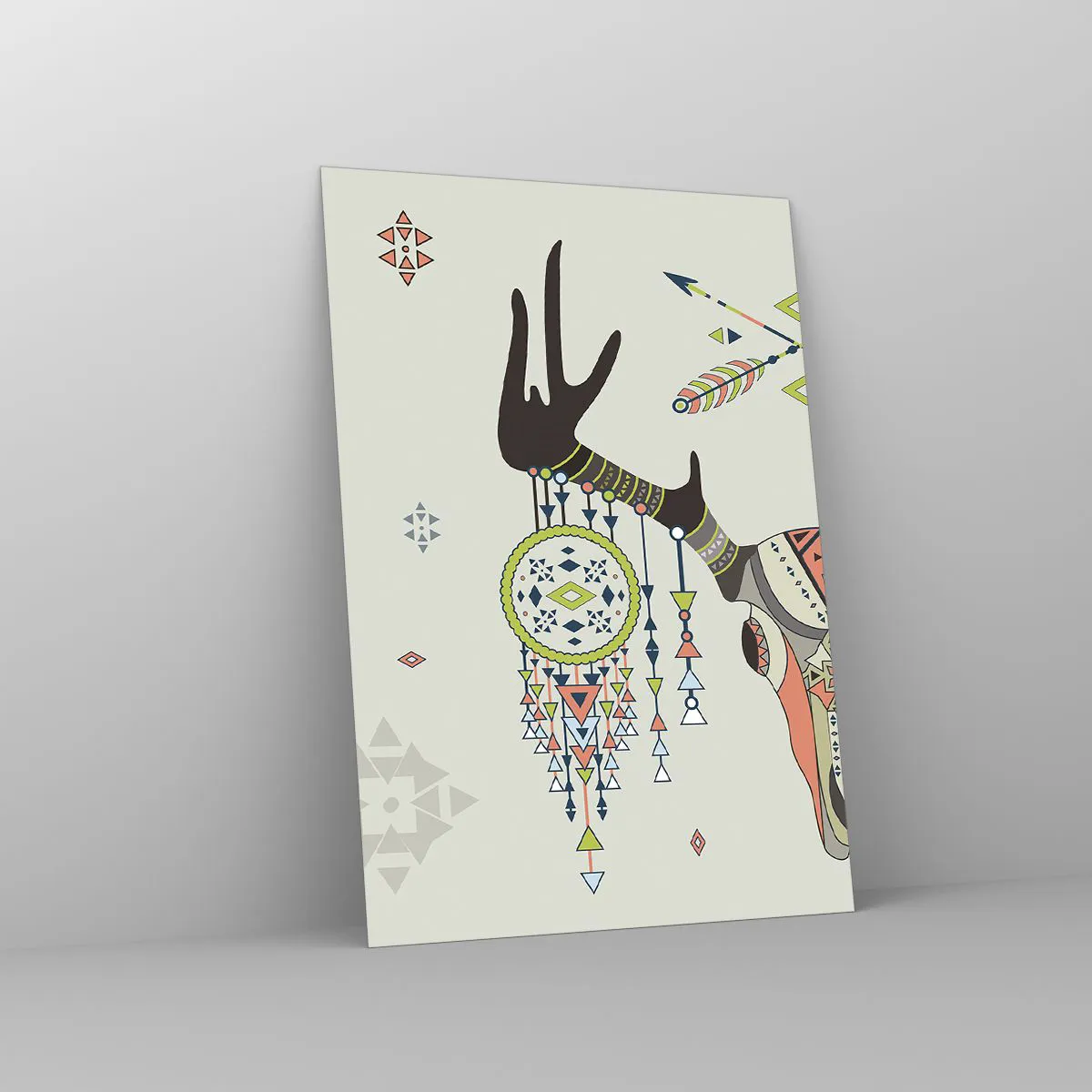 Impression sur verre - Image sur verre - Décoration bohème avec crâne de cerf et attrape-rêves - 70x100cm - Trophée du chasseur indien - Décoration murale moderne pour le salon et la chambre ARTTOR