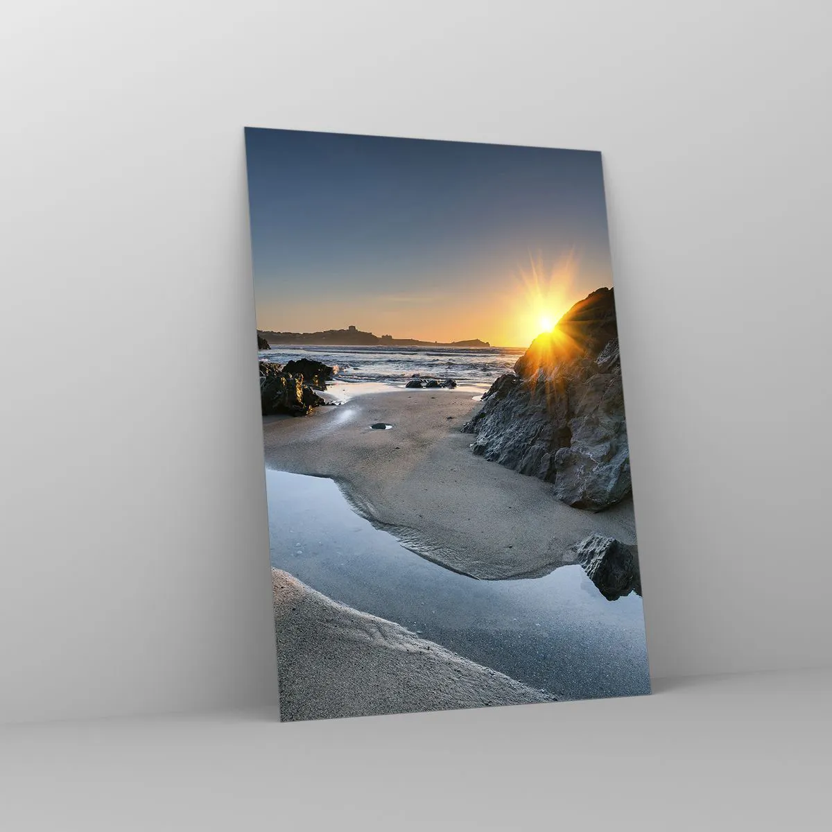 Quadro su vetro - Tramonto pittoresco su una spiaggia rocciosa - 70x100cm - Mai toccate da mano umana - Decorazione murale moderna per soggiorno e camera da letto ARTTOR