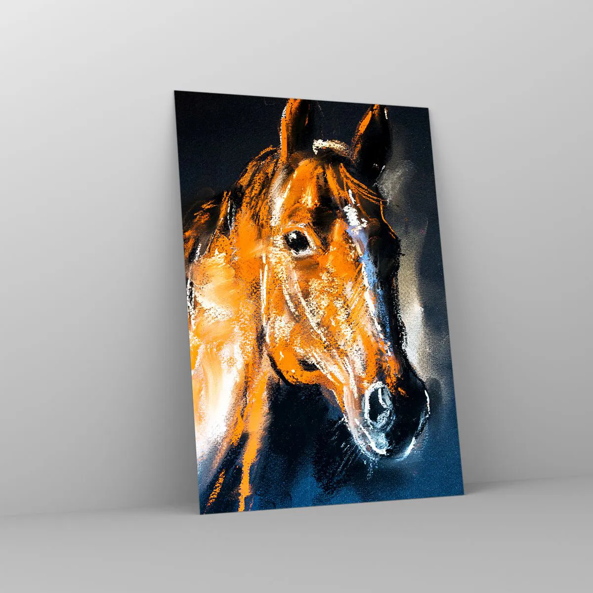 Impression sur verre - Image sur verre - Portrait d'un cheval dans un style pictural dynamique - 70x100cm - Et alors, tu y vas ? - Décoration murale moderne pour le salon et la chambre ARTTOR