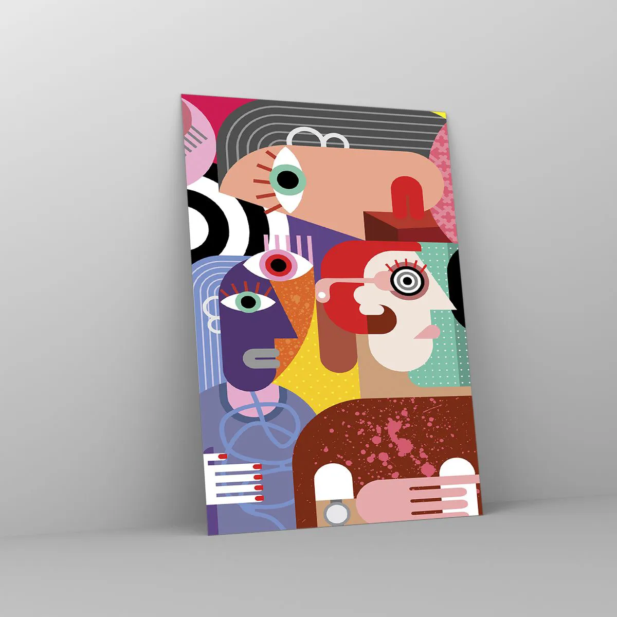 Glasbild - Bild auf glas - Bunte Abstraktion mit geometrischen Flächen - 70x100cm - Wir sind von Herrn Picasso - Moderne Wanddekoration für Wohnzimmer und Schlafzimmer ARTTOR