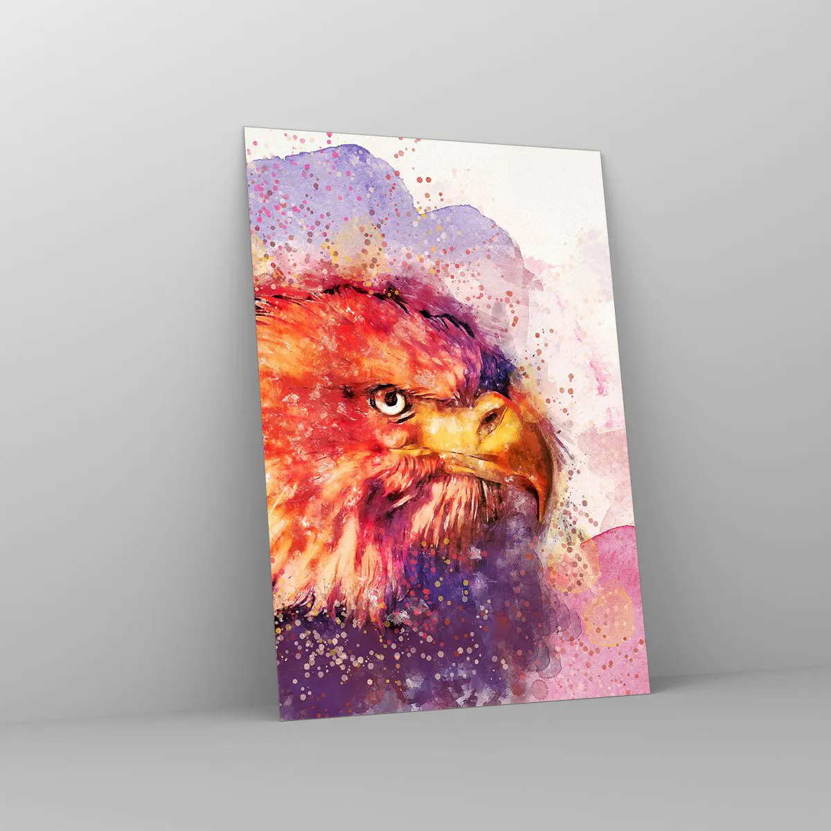 Glasbild - Bild auf glas - Porträt eines Adlers in künstlerischen Aquarellfarben - 70x100cm - Du willst nicht wissen, woran ich denke - Moderne Wanddekoration für Wohnzimmer und Schlafzimmer ARTTOR