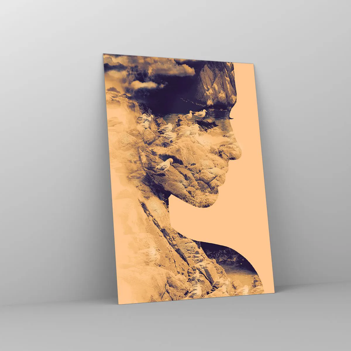 Impression sur verre - Image sur verre - Profil d'une femme avec la nature en arrière-plan dans des tons chauds - 70x100cm - Beauté de la nature - Décoration murale moderne pour le salon et la chambre ARTTOR