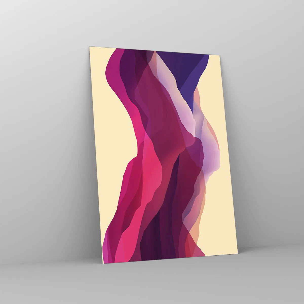 Obraz na szkle - Abstrakcyjne fale w odcieniach purpury i różu na jasnym tle - 70x100cm - Fale purpury - Nowoczesna dekoracja ścienna do salonu i sypialni ARTTOR