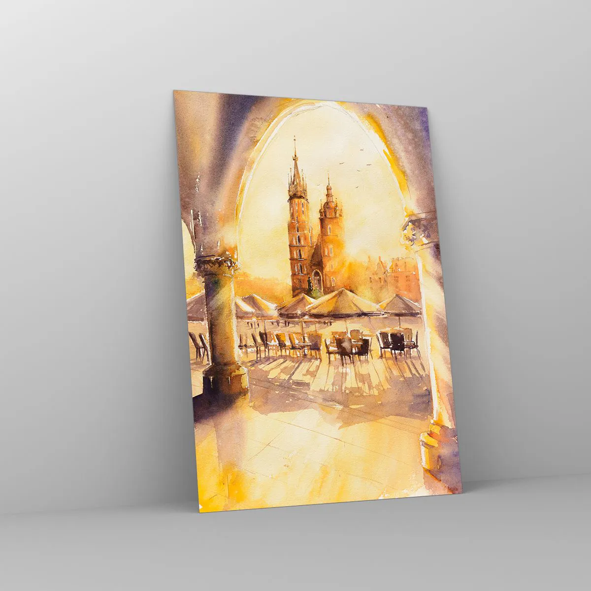 Obraz na skle - Východ slnka nad krakovským námestím - 70x100 cm