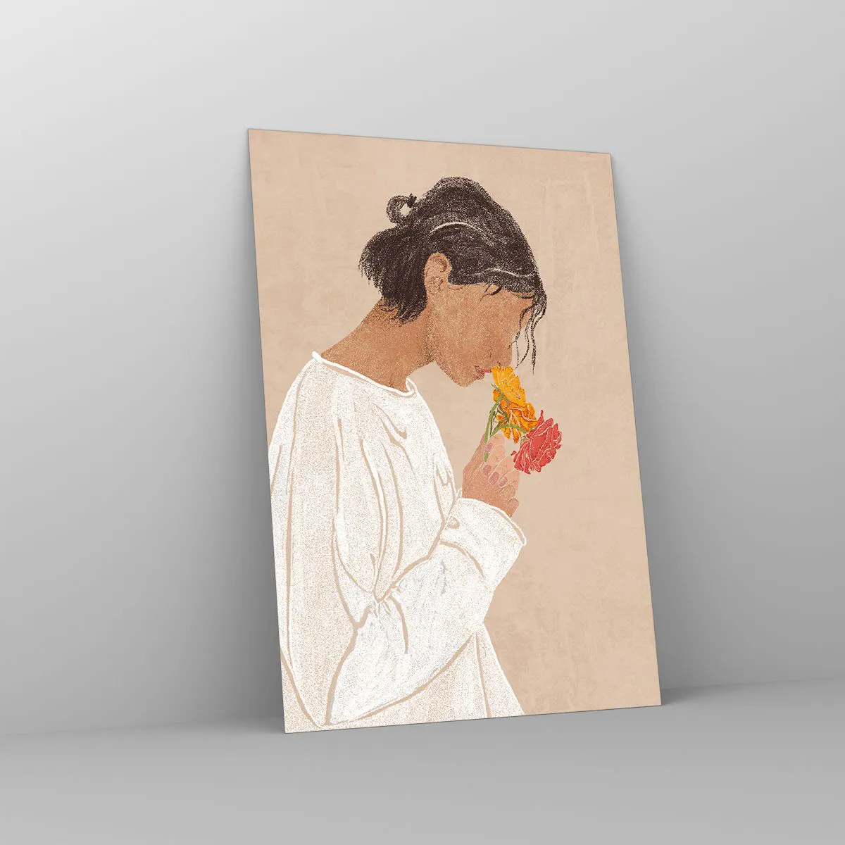 Schilderen op glas - Meisje en bloemen - 70x100 cm