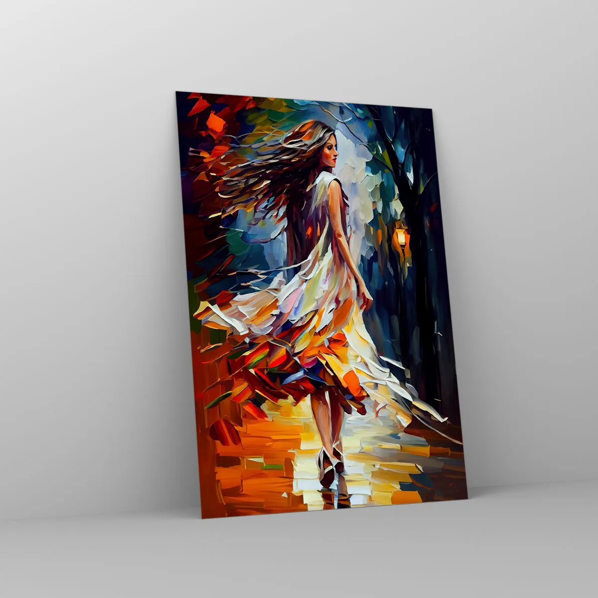 Glastavla - Bild på glas - Höstflicka - 70x100 cm