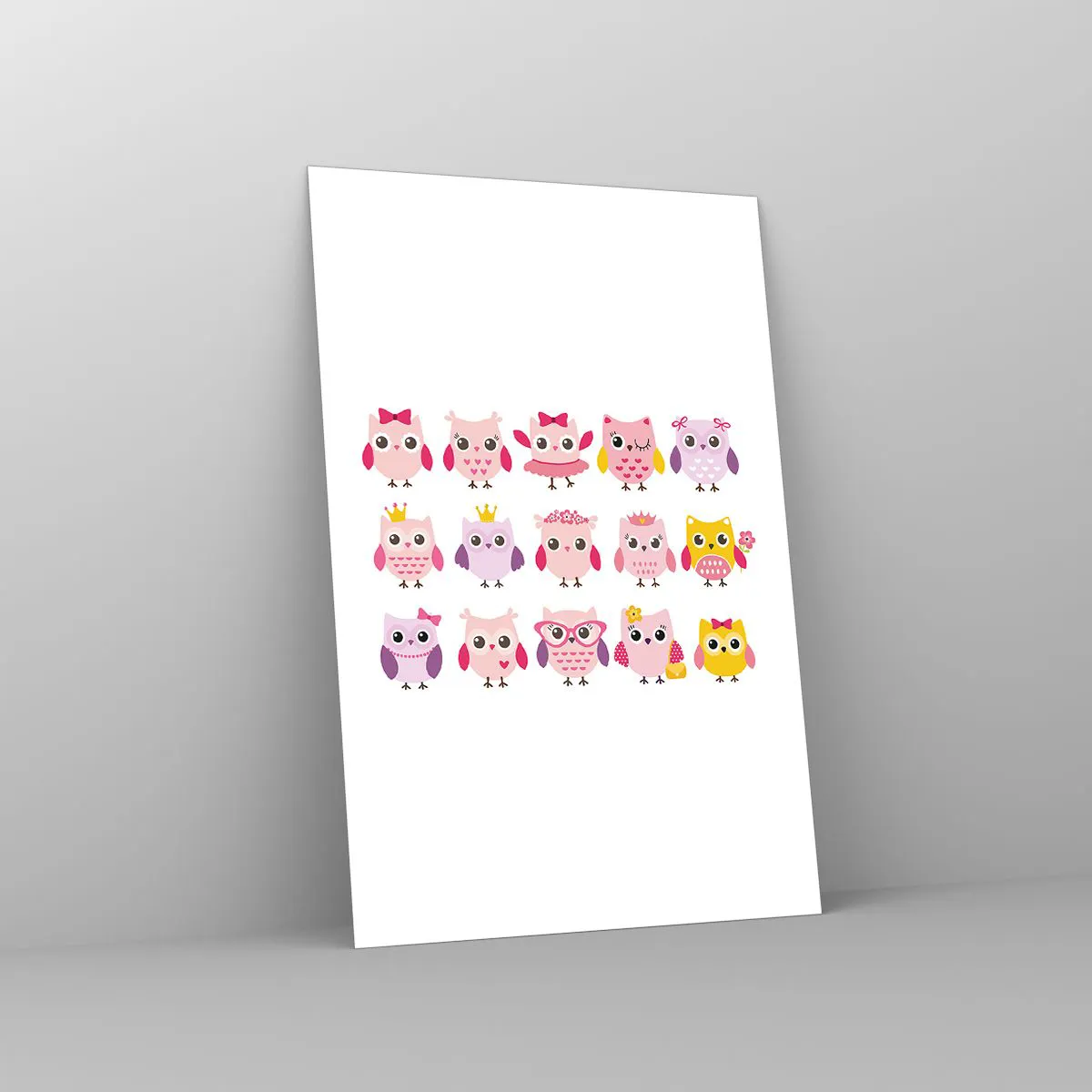 Cuadro sobre vidrio - Impresiones sobre Vidrio - Lindos búhos en colores pastel - 80x120cm - Uno más dulce que el otro - Decoración de pared moderna para salón y dormitorio ARTTOR