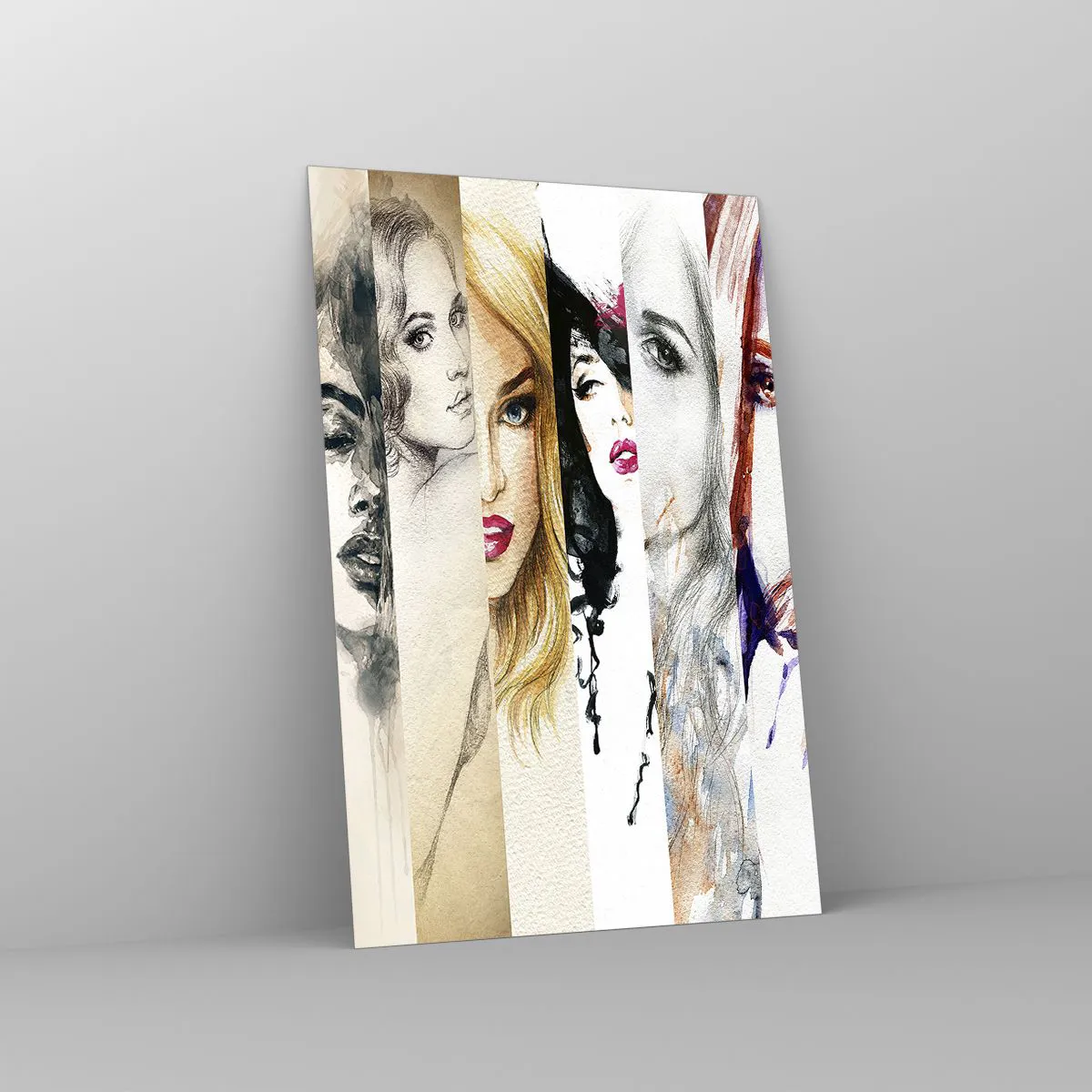 Quadro su vetro - Una raccolta di ritratti di donne in vari stili artistici. - 80x120cm - E sei sempre tu - Decorazione murale moderna per soggiorno e camera da letto ARTTOR