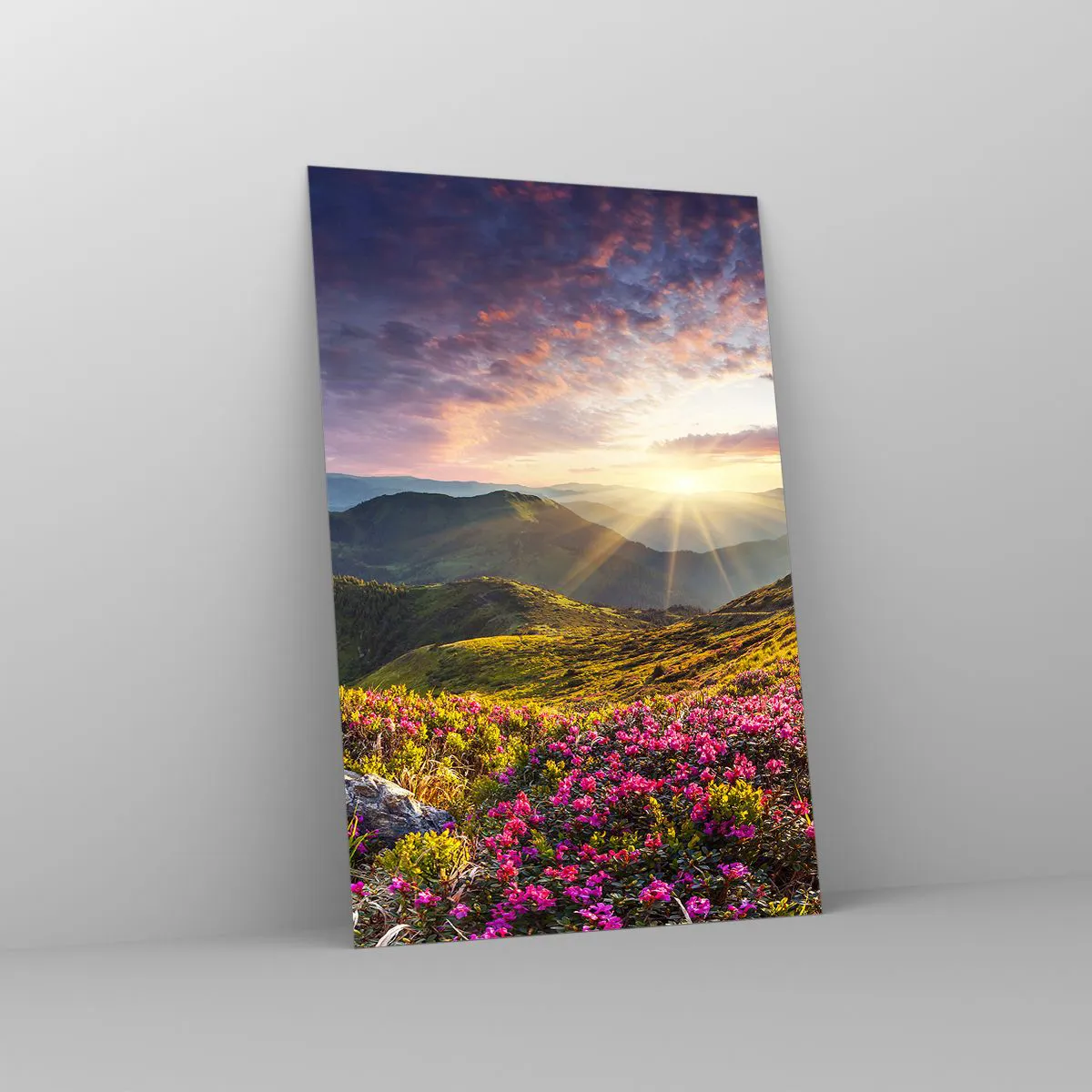 Tablou pe sticlă - Prospețimea unei dimineți de munte - 80x120 cm