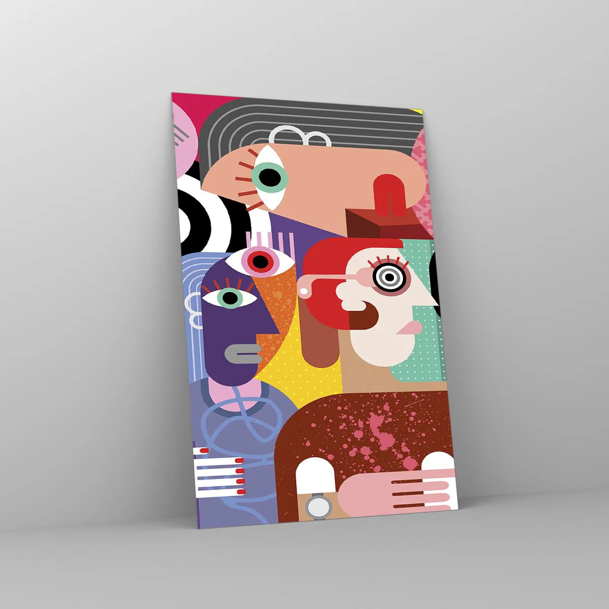 Quadro su vetro - Astrazione colorata con facce geometriche - 80x120cm - Mi manda Picasso - Decorazione murale moderna per soggiorno e camera da letto ARTTOR