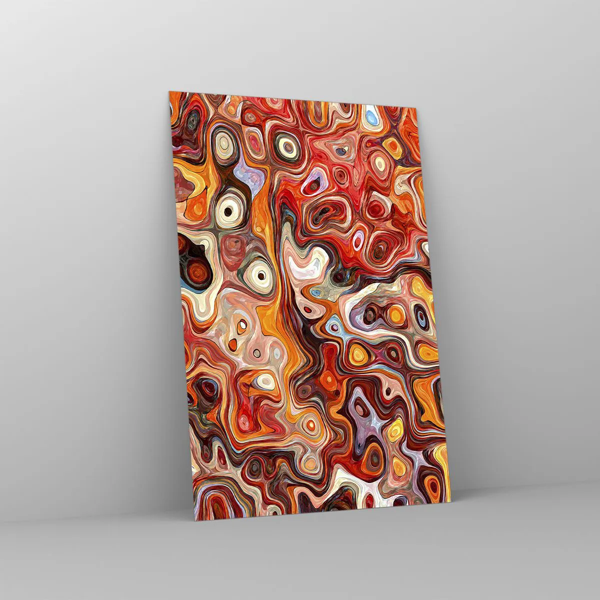 Impression sur verre - Image sur verre - Une composition abstraite dans des tons chauds de rouge, d'orange et de jaune. - 80x120cm - Si les noix fondaient dans du miel - Décoration murale moderne pour le salon et la chambre ARTTOR