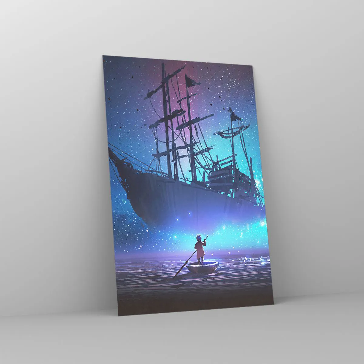 Quadro su vetro - Una nave fantastica contro il cielo stellato - 80x120cm - Incontro con il mito del mare - Decorazione murale moderna per soggiorno e camera da letto ARTTOR