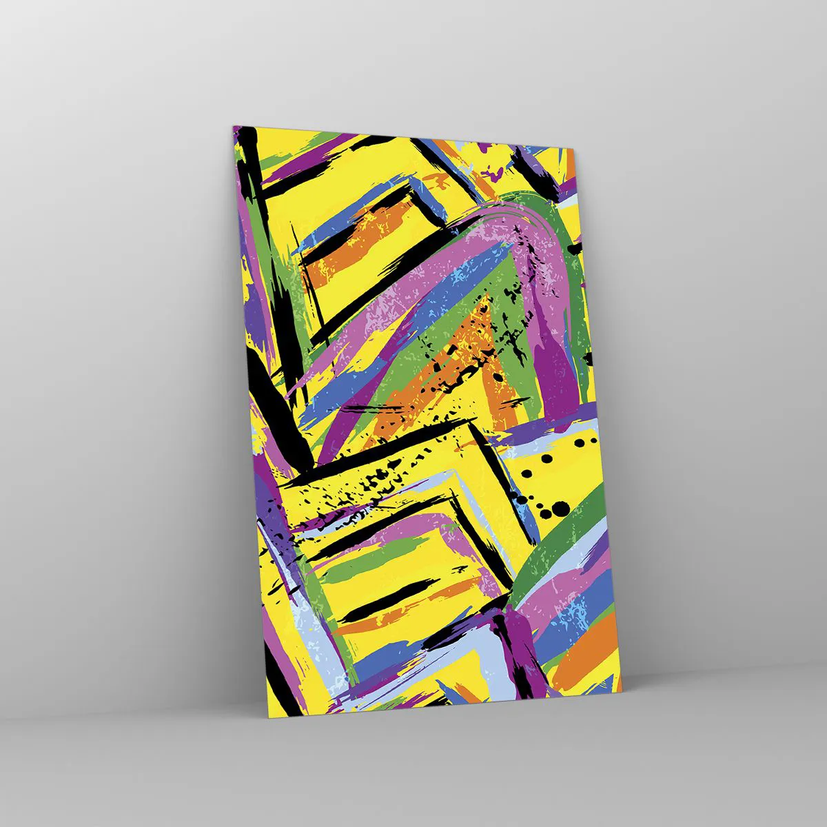 Cuadro sobre vidrio - Impresiones sobre Vidrio - Abstracción vívida en colores brillantes y formas dinámicas. - 80x120cm - Grita de alegría - Decoración de pared moderna para salón y dormitorio ARTTOR