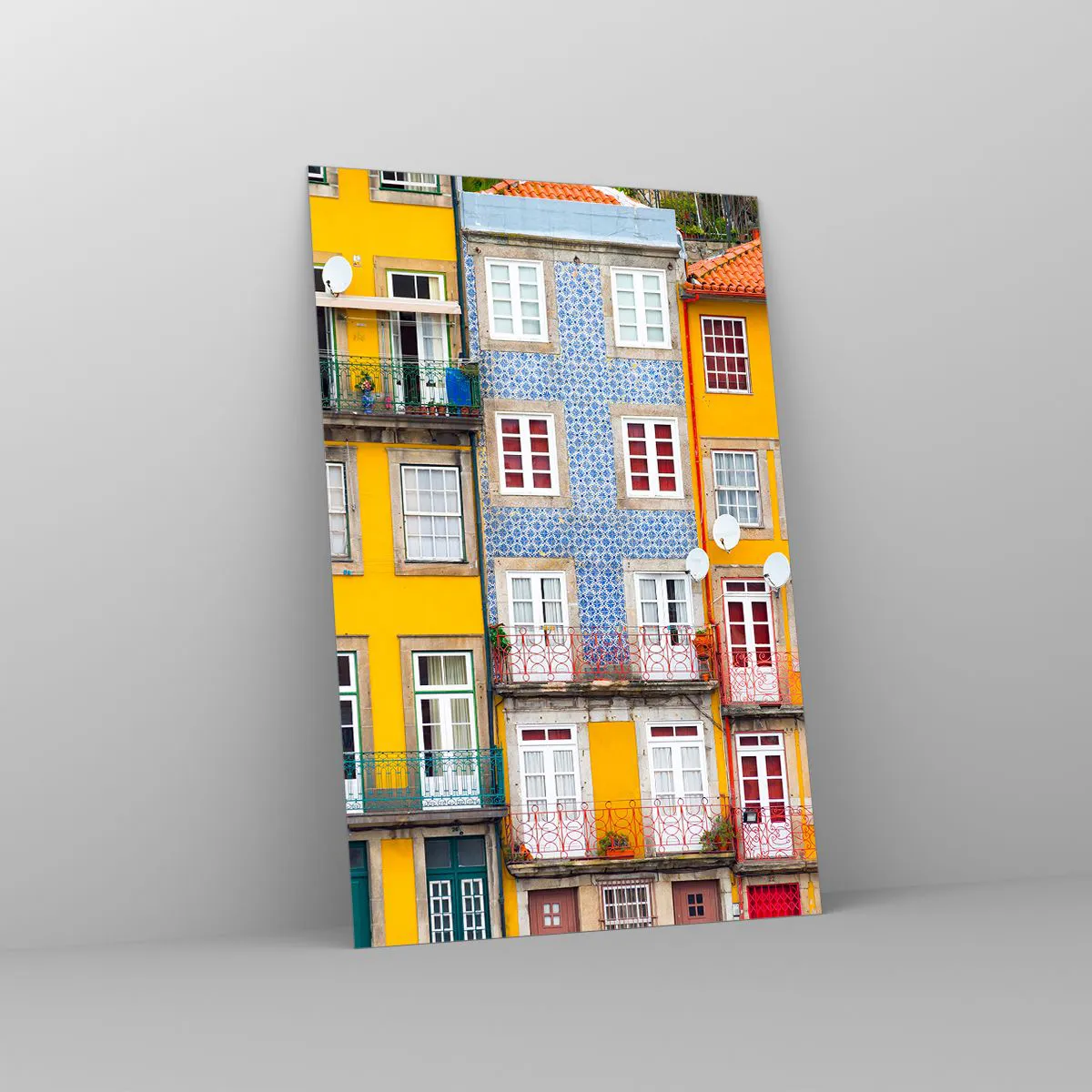 Quadro su vetro - Facciate colorate di case popolari nel paesaggio urbano - 80x120cm - I colori della città vecchia - Decorazione murale moderna per soggiorno e camera da letto ARTTOR