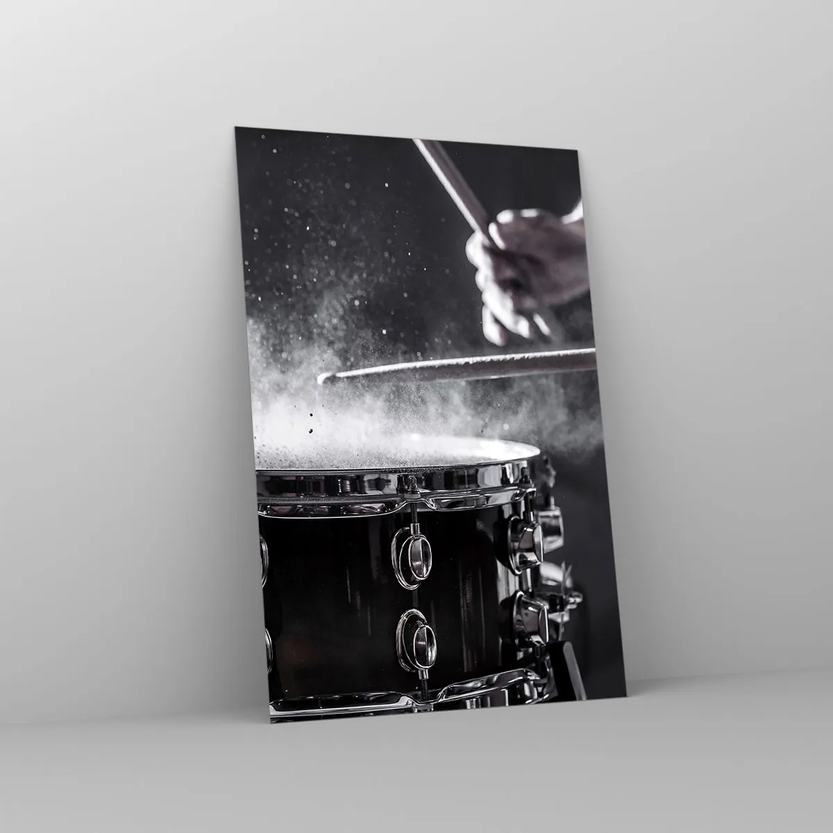 Quadro su vetro - Colpire il rullante con le bacchette con effetto polvere - 80x120cm - Il polso della musica - Decorazione murale moderna per soggiorno e camera da letto ARTTOR