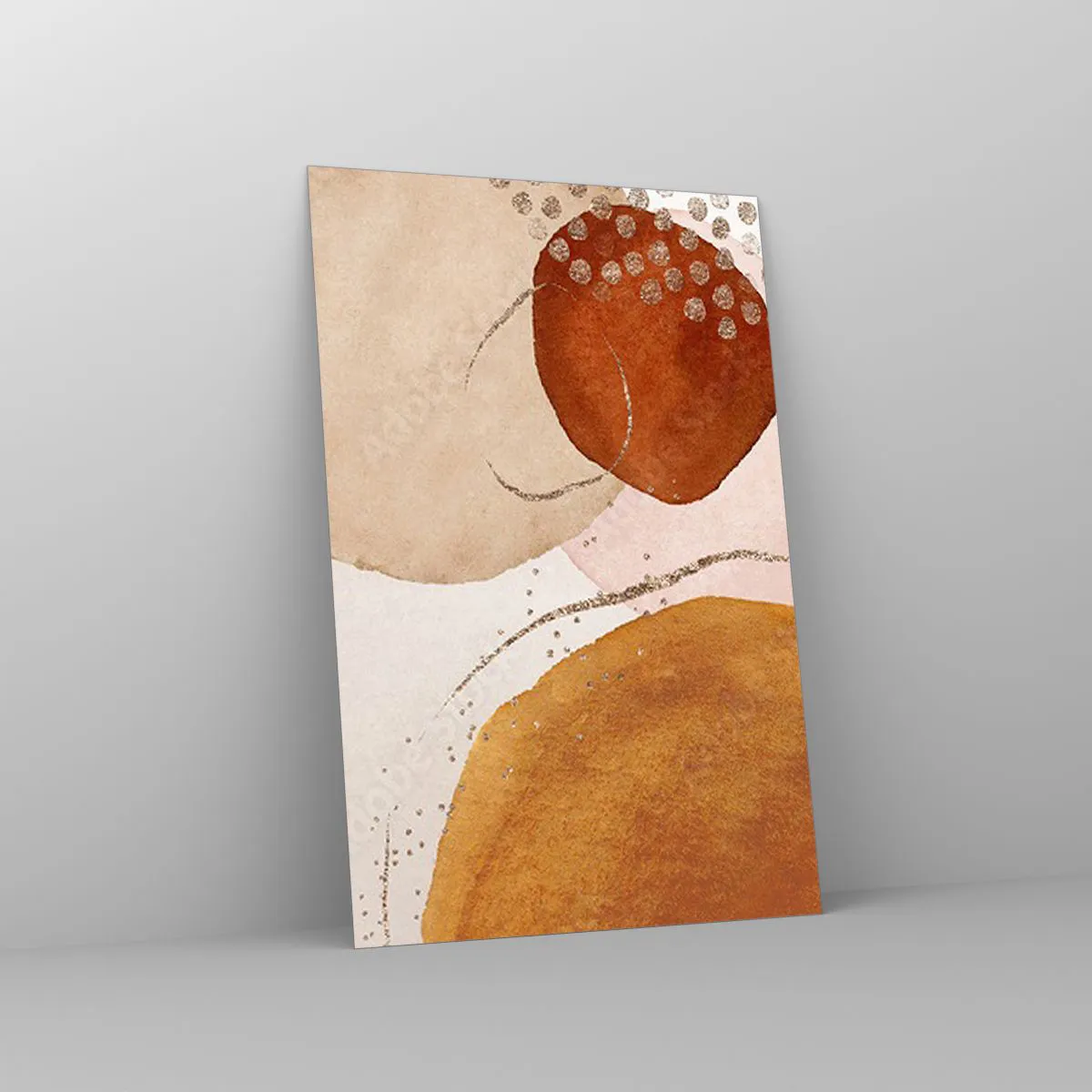 Cuadro sobre vidrio - Impresiones sobre Vidrio - Formas abstractas en tonos cálidos de marrón y dorado. - 80x120cm - Movimiento abstracto - Decoración de pared moderna para salón y dormitorio ARTTOR