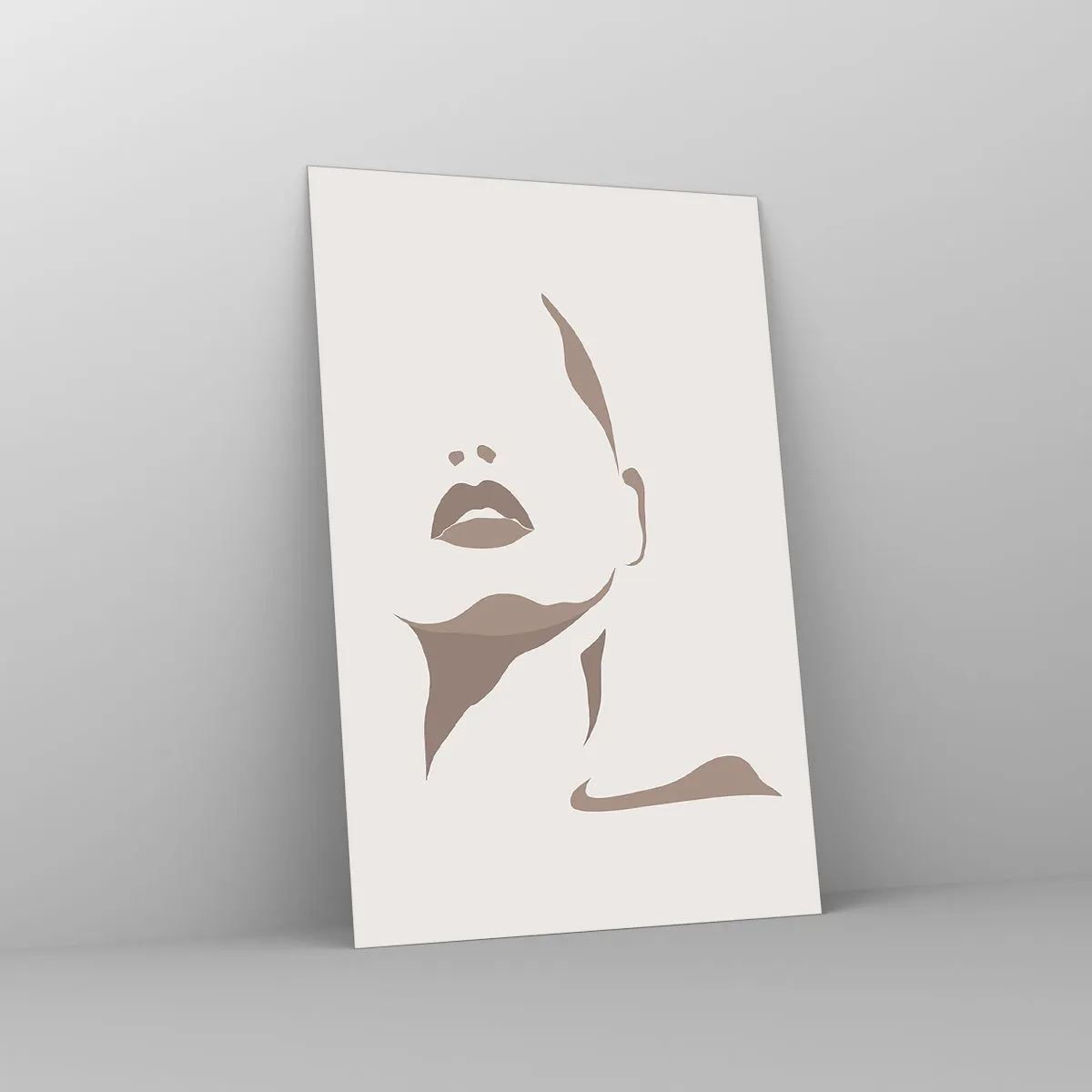 Cuadro sobre vidrio - Impresiones sobre Vidrio - Contorno minimalista del rostro de una mujer en delicados tonos beige. - 80x120cm - Creación a partir de la luz y la sombra - Decoración de pared moderna para salón y dormitorio ARTTOR