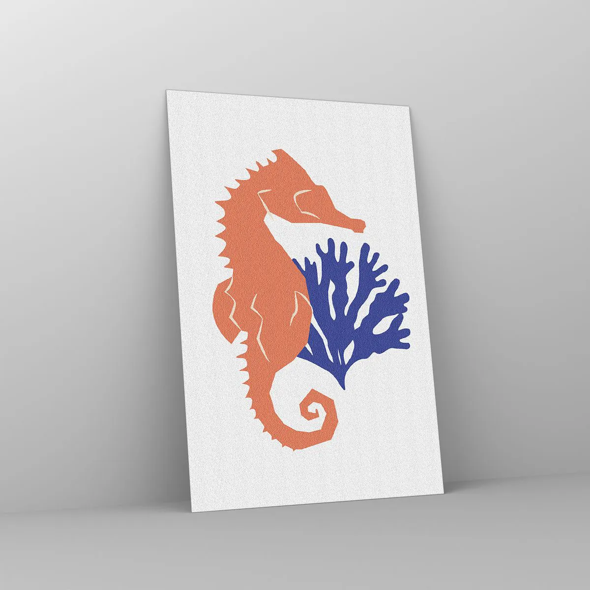 Obraz na szkle - Minimalistyczna ilustracja konika morskiego z koralowcem na jasnym tle - 80x120cm - Na podwodnej łące - Nowoczesna dekoracja ścienna do salonu i sypialni ARTTOR
