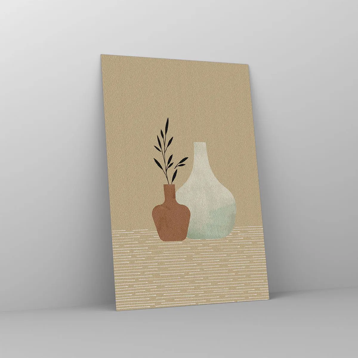 Obraz na szkle - Minimalistyczna kompozycja dwóch wazonów na beżowym tle - 80x120cm - Wazon i jego idea - Nowoczesna dekoracja ścienna do salonu i sypialni ARTTOR