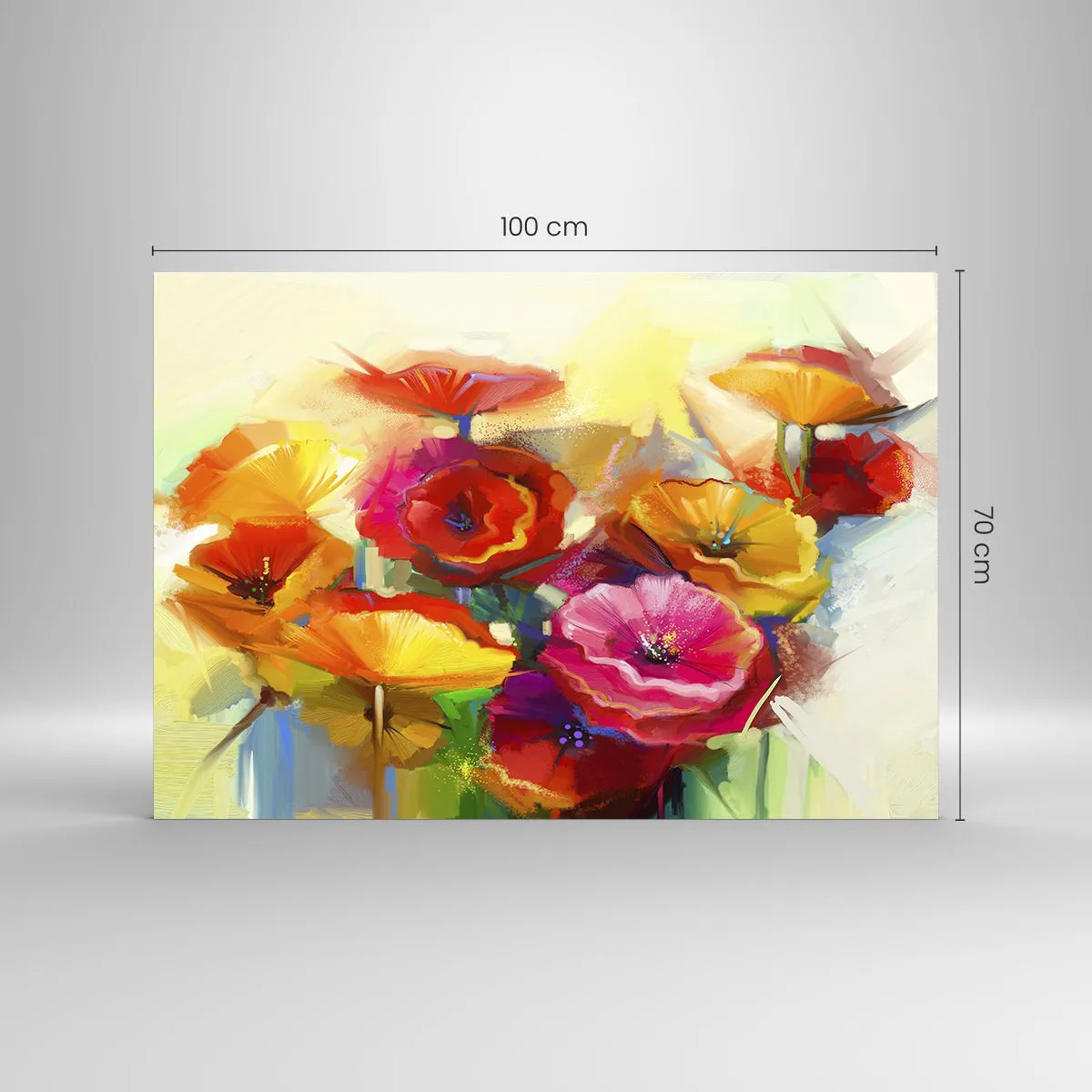 Glasbild - Bild auf glas - Bunte Mohnblumen in leuchtenden Farben - 100x70cm - Nicht nur rot - Moderne Wanddekoration für Wohnzimmer und Schlafzimmer ARTTOR