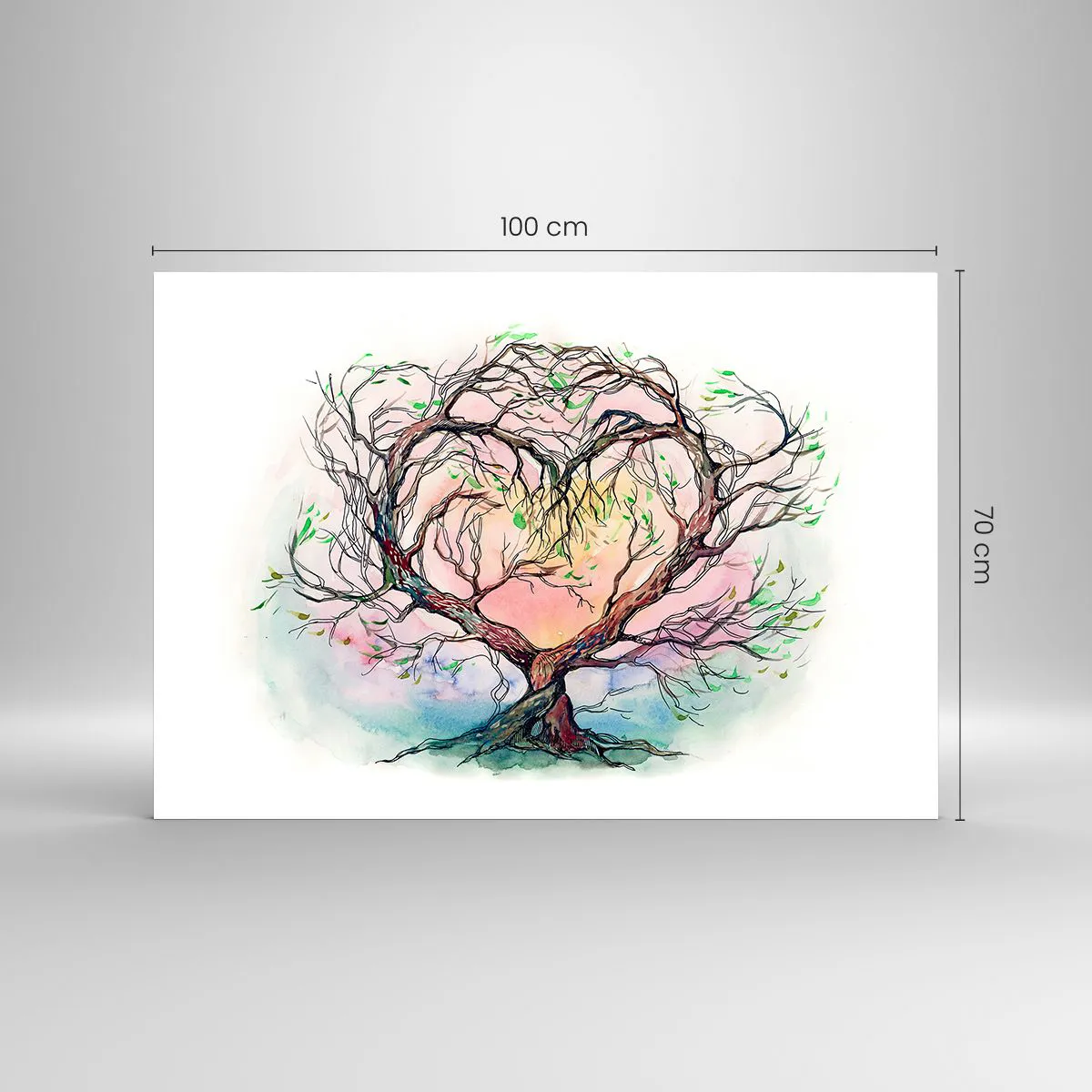 Impression sur verre - Image sur verre - Un arbre en forme de cœur avec un fond coloré et pastel - 100x70cm - Ensemble contre les tempêtes - Décoration murale moderne pour le salon et la chambre ARTTOR