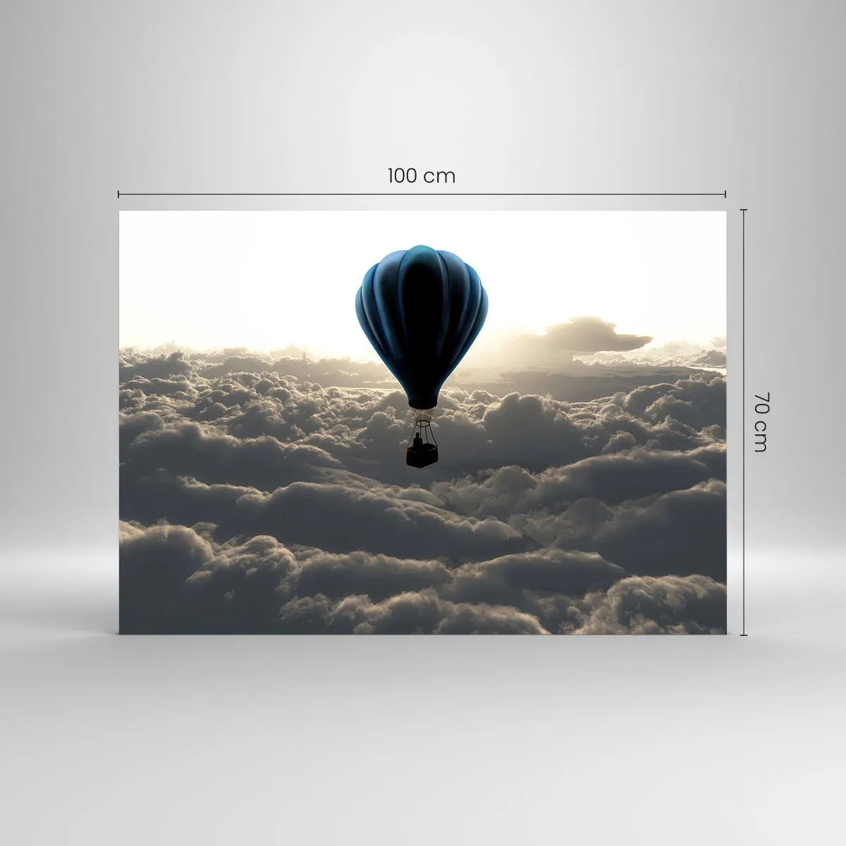 Quadro su vetro - Un pallone che fluttua sopra le nuvole all'alba - 100x70cm - Viaggiatore sopra le nuvole - Decorazione murale moderna per soggiorno e camera da letto ARTTOR