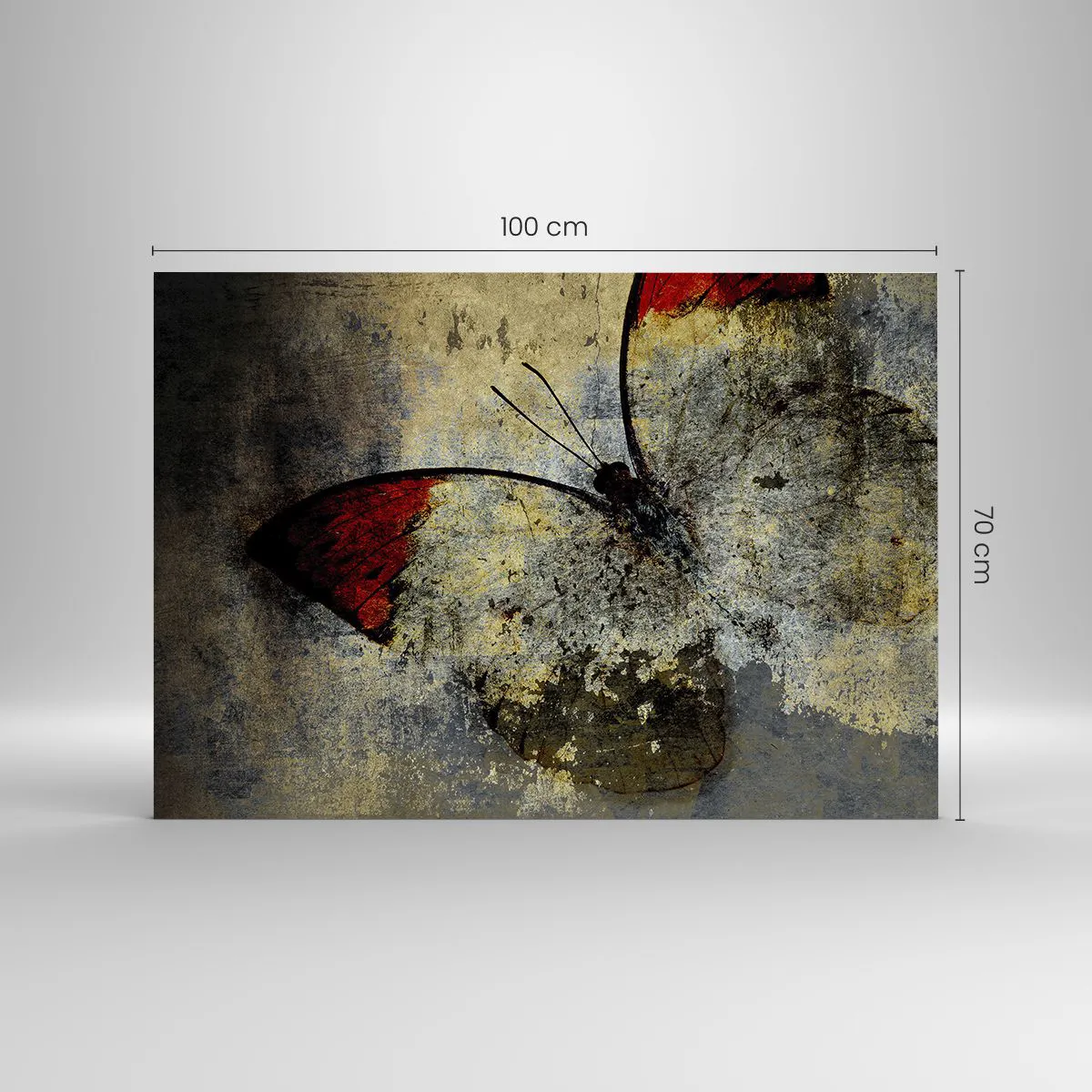 Cuadro sobre vidrio - Impresiones sobre Vidrio - Mariposa abstracta sobre un fondo envejecido - 100x70cm - Mira antes de que desaparezca - Decoración de pared moderna para salón y dormitorio ARTTOR