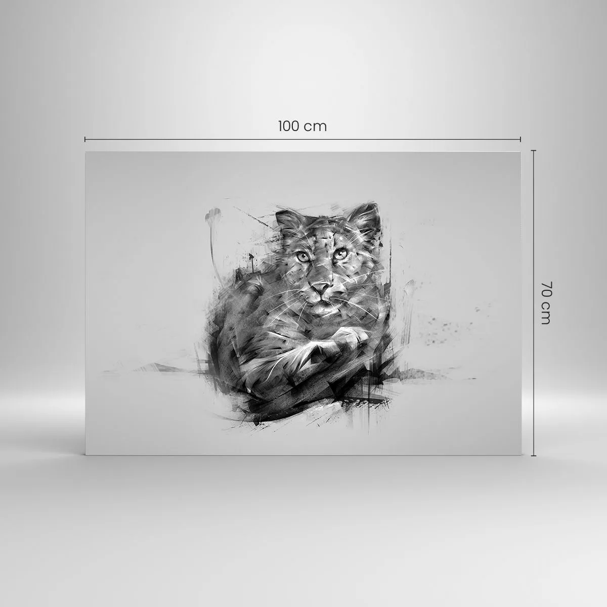 Impression sur verre - Image sur verre - Un dessin d'un tigre dans un style monochrome sur un fond clair - 100x70cm - Oui, j'écoute attentivement - Décoration murale moderne pour le salon et la chambre ARTTOR