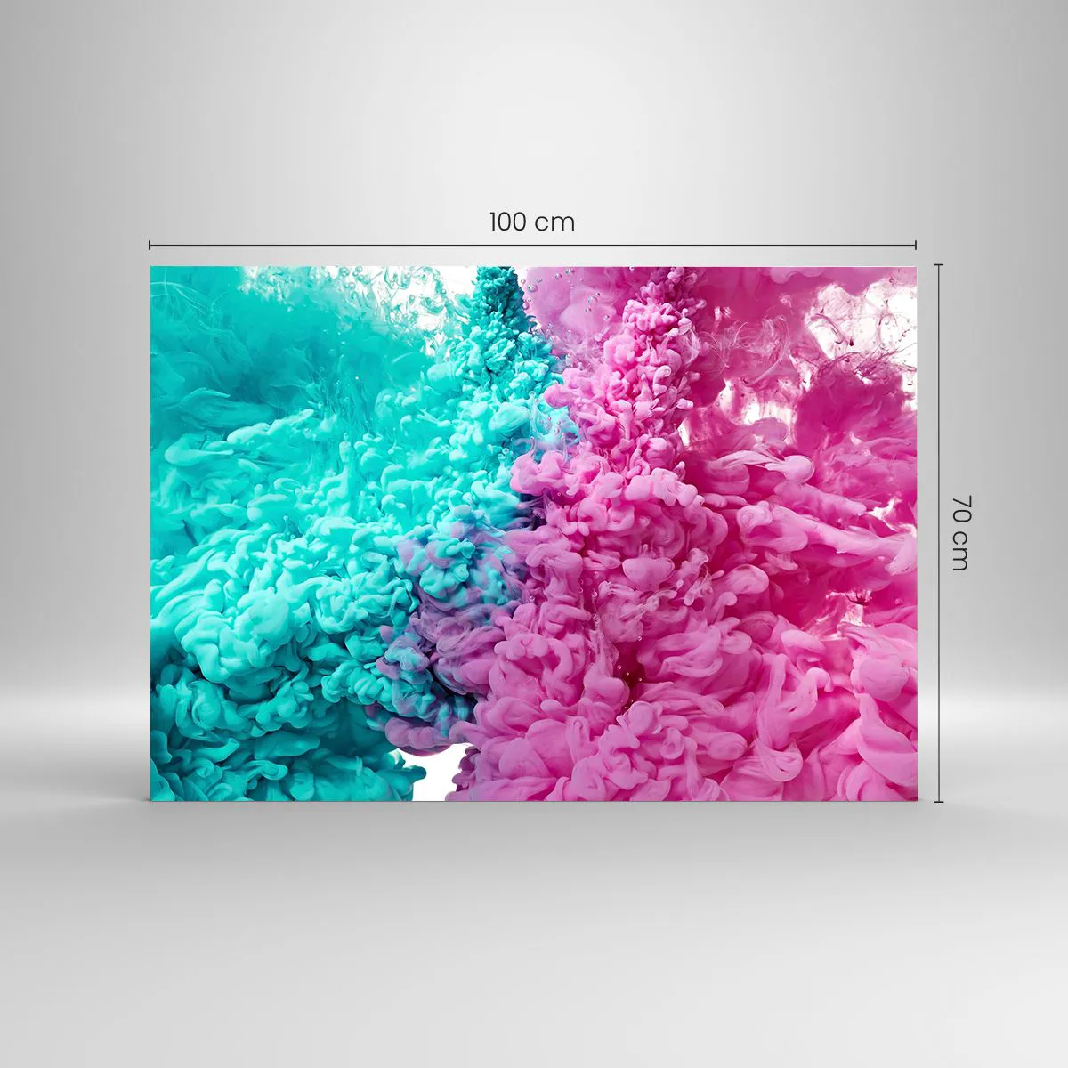 Glasbild - Bild auf glas - Bunte Tintenwolken in Pink und Türkis - 100x70cm - Letzte Begegnung - Moderne Wanddekoration für Wohnzimmer und Schlafzimmer ARTTOR