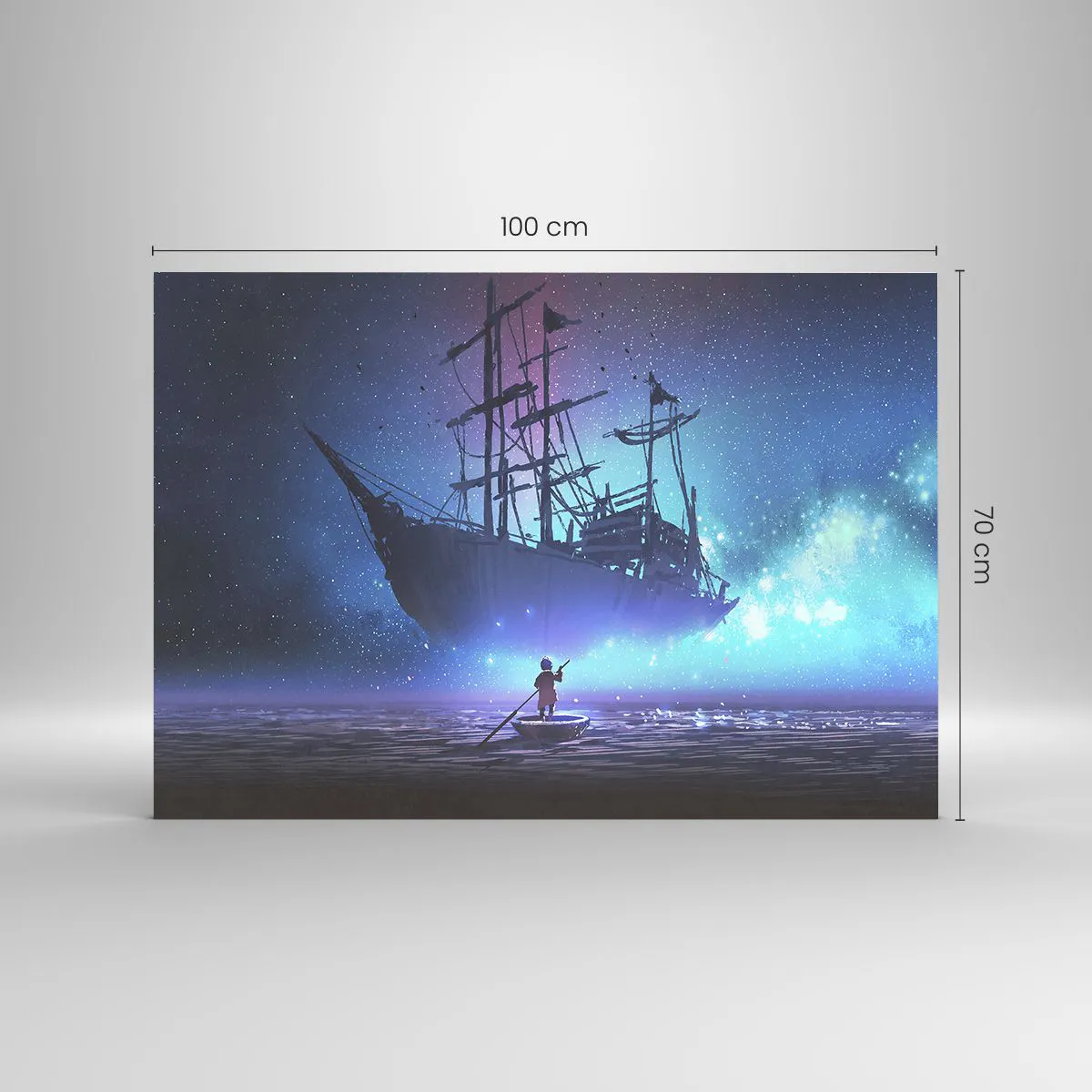 Glasbild - Bild auf glas - Ein Nachtschiff, das in einer magischen Aura über dem Wasser schwebt - 100x70cm - Begegnung mit dem Mythos des Meeres - Moderne Wanddekoration für Wohnzimmer und Schlafzimmer ARTTOR