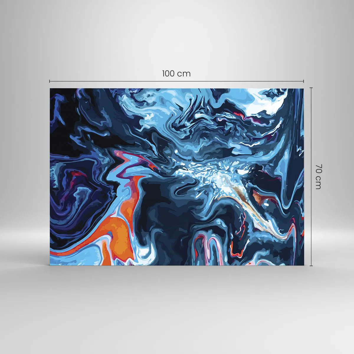 Glasbild - Bild auf glas - Ein abstraktes Muster in Blautönen mit Akzenten in Rot und Weiß. - 100x70cm - Reise ins Zentrum des Himmels - Moderne Wanddekoration für Wohnzimmer und Schlafzimmer ARTTOR