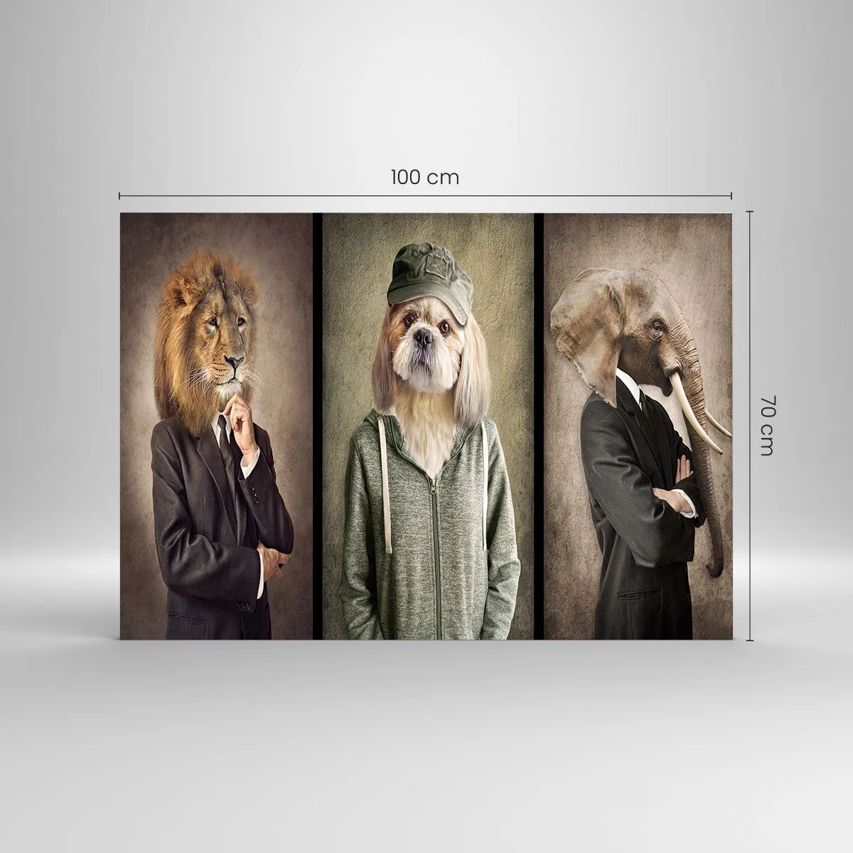 Cuadro sobre vidrio - Impresiones sobre Vidrio - Tres animales en varios estilos, desde elegantes hasta casuales. - 100x70cm - Prefiero tomármelo con calma - Decoración de pared moderna para salón y dormitorio ARTTOR