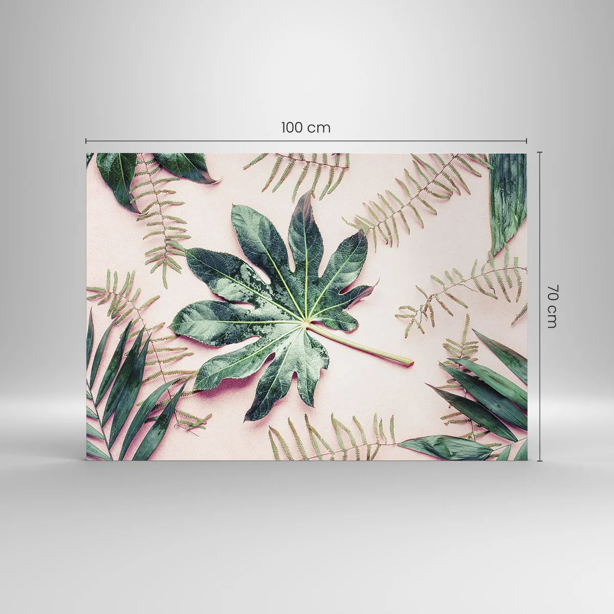 Üveg kép - A zöld tanulmánya a rózsaszín háttérben - 100x70 cm