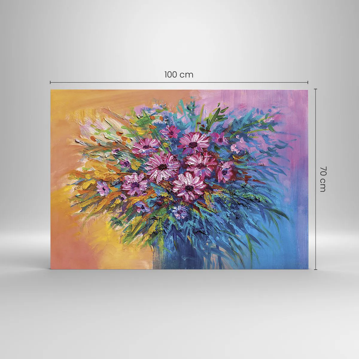 Impression sur verre - Image sur verre - Un bouquet de fleurs roses dans une composition artistique et colorée - 100x70cm - Énergie de la vie - Décoration murale moderne pour le salon et la chambre ARTTOR