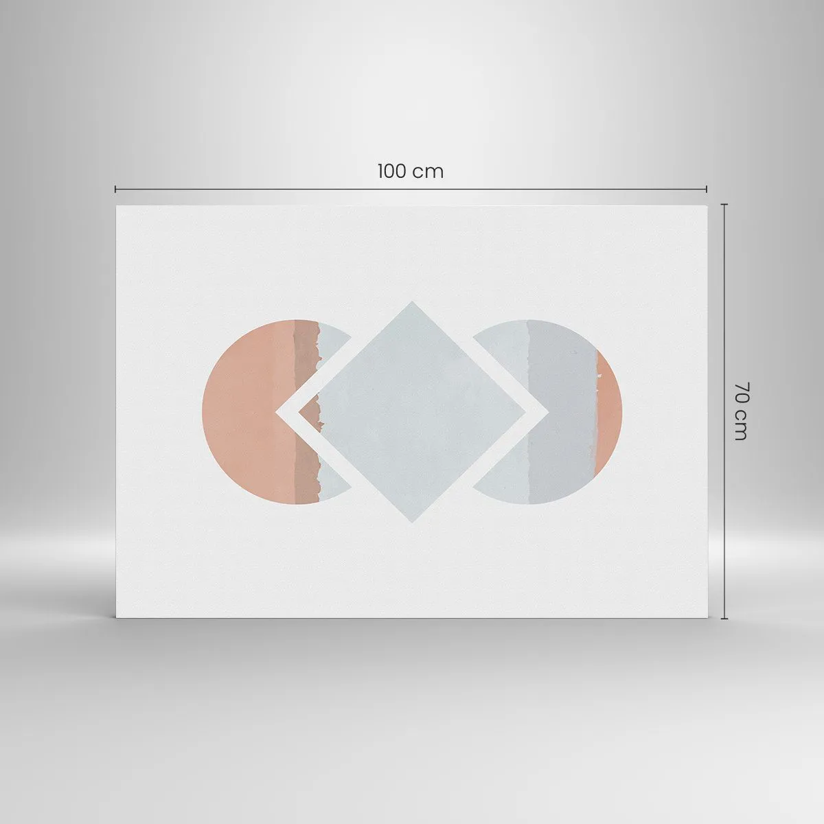 Cuadro sobre vidrio - Impresiones sobre Vidrio - Un rombo pastel en el centro entre los semicírculos sobre un fondo blanco. - 100x70cm - Arte geométrico - Decoración de pared moderna para salón y dormitorio ARTTOR