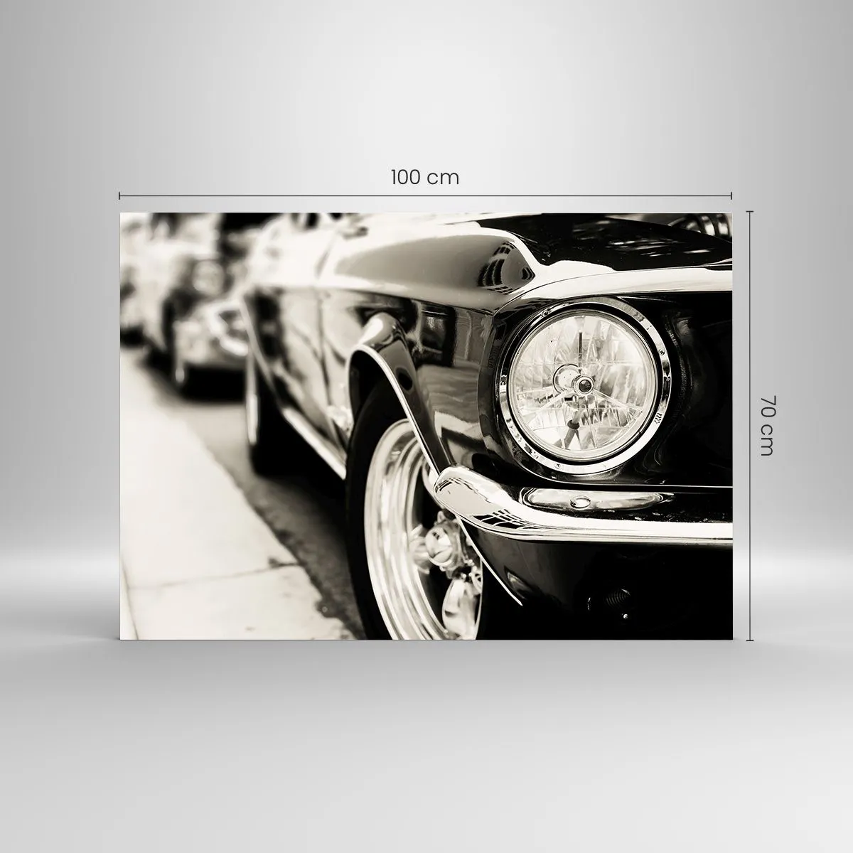 Quadro su vetro - Primo piano della parte anteriore di un'auto d'epoca in seppia - 100x70cm - Bellezza intramontabile - Decorazione murale moderna per soggiorno e camera da letto ARTTOR