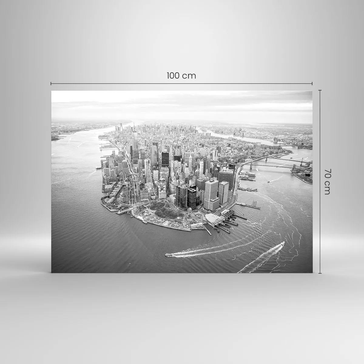 Quadro su vetro - Una vista a volo d'uccello della città in bianco e nero - 100x70cm - Come non amarla? - Decorazione murale moderna per soggiorno e camera da letto ARTTOR