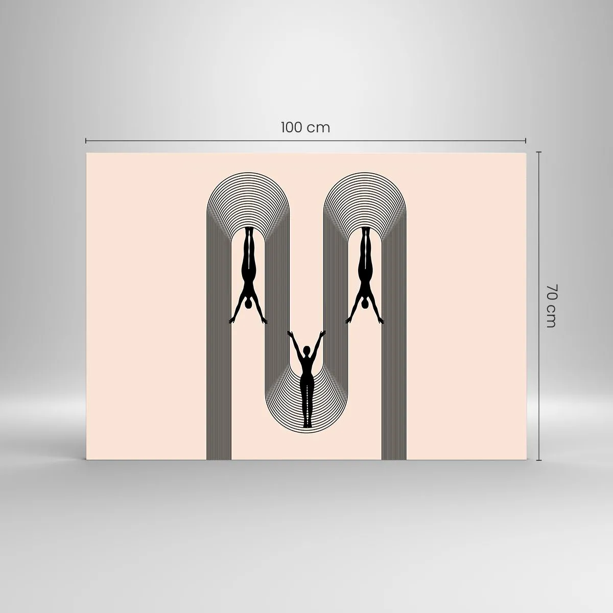 Impression sur verre - Image sur verre - Silhouettes noires de personnages suspendus dans des arcs rythmiques - 100x70cm - Les jambes en l’air - Décoration murale moderne pour le salon et la chambre ARTTOR
