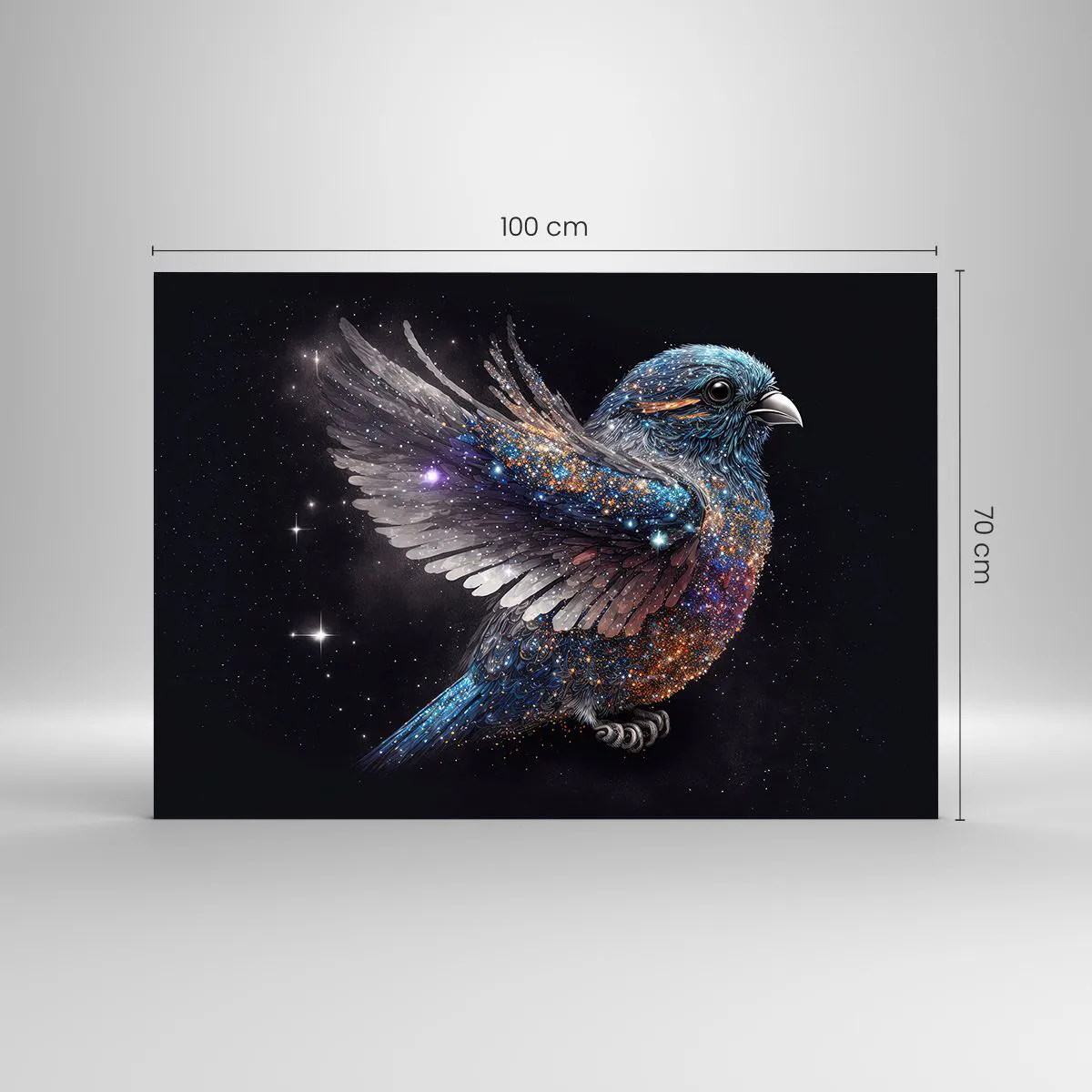 Obraz na szkle - Kosmiczny wróbel z diamentowym blaskiem - 100x70cm - Diamentowy wróbel - Nowoczesna dekoracja ścienna do salonu, kuchni i sypialni ARTTOR