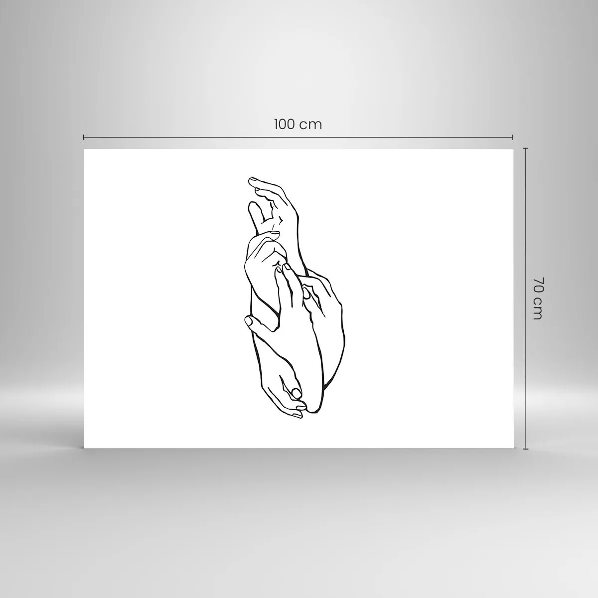 Impression sur verre - Image sur verre - Un dessin linéaire subtil de mains jointes sur un fond blanc. - 100x70cm - Bon contact - Décoration murale moderne pour le salon et la chambre ARTTOR