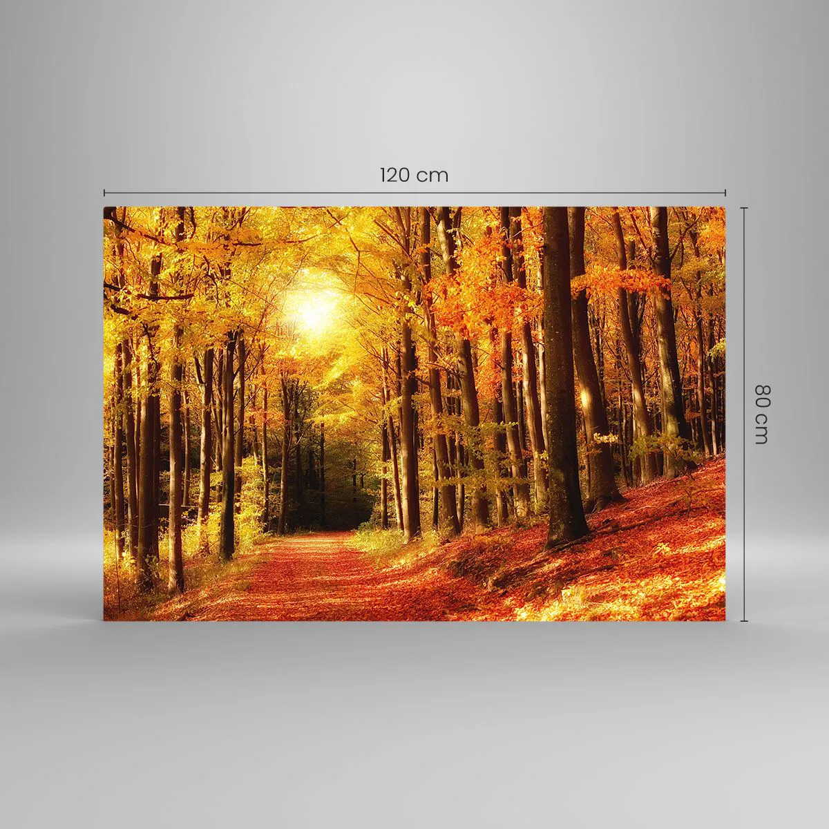 Glass picture - Golden Autumn on a Forest Path - 120x80 cm