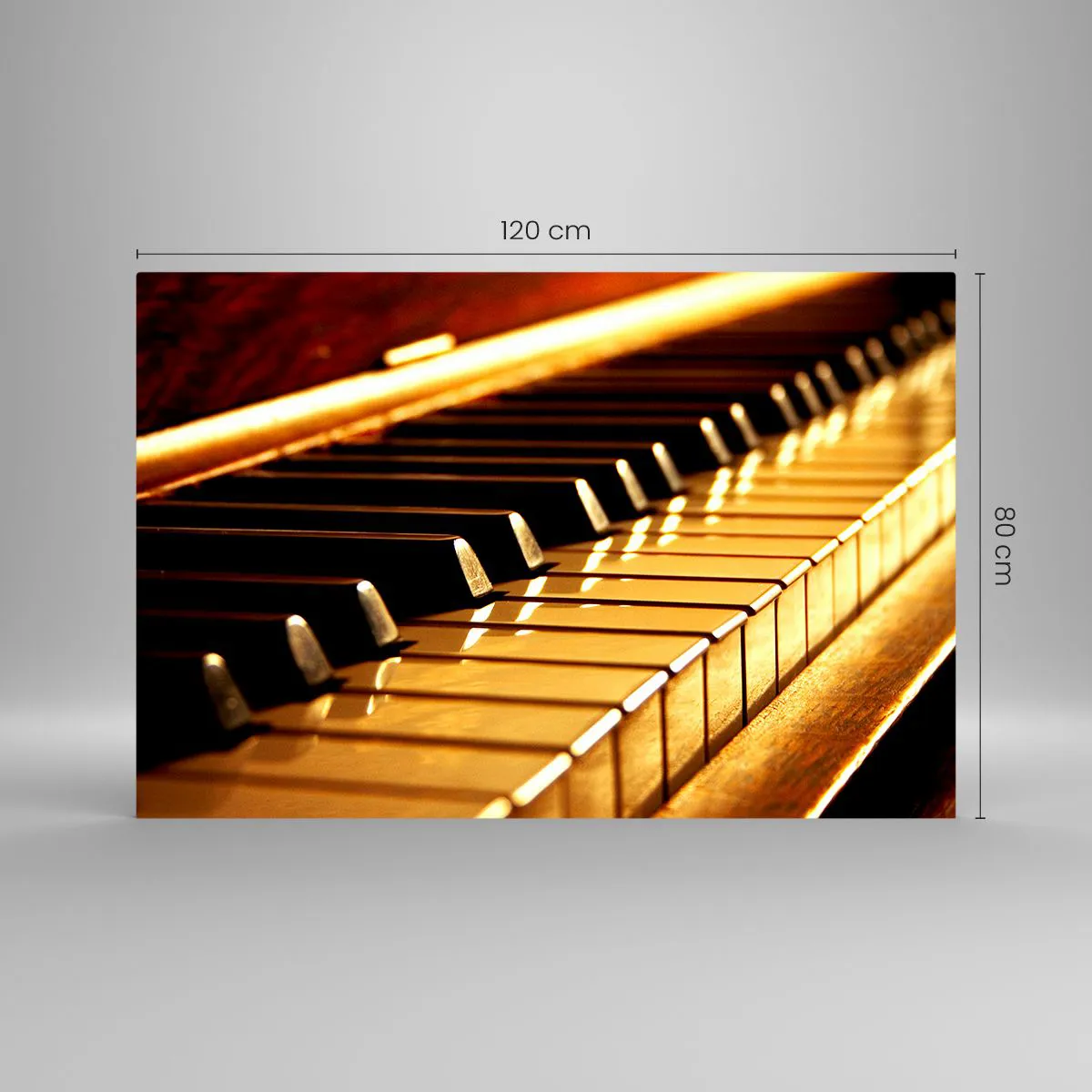 Glasbild - Bild auf glas - Nahaufnahme der Klaviertasten in warmem Licht - 120x80cm - Endlose Möglichkeiten - Moderne Wanddekoration für Wohnzimmer und Schlafzimmer ARTTOR