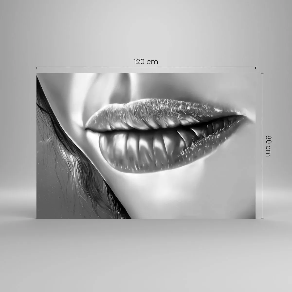 Impression sur verre - Image sur verre - Lèvres féminines sensuelles aux tons monochromes - 120x80cm - Je sais à quoi tu penses… - Décoration murale moderne pour le salon et la chambre ARTTOR